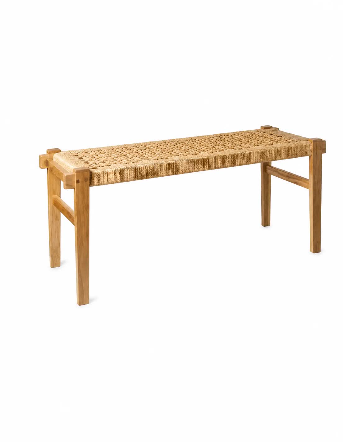 Benk i eik med flettet sete