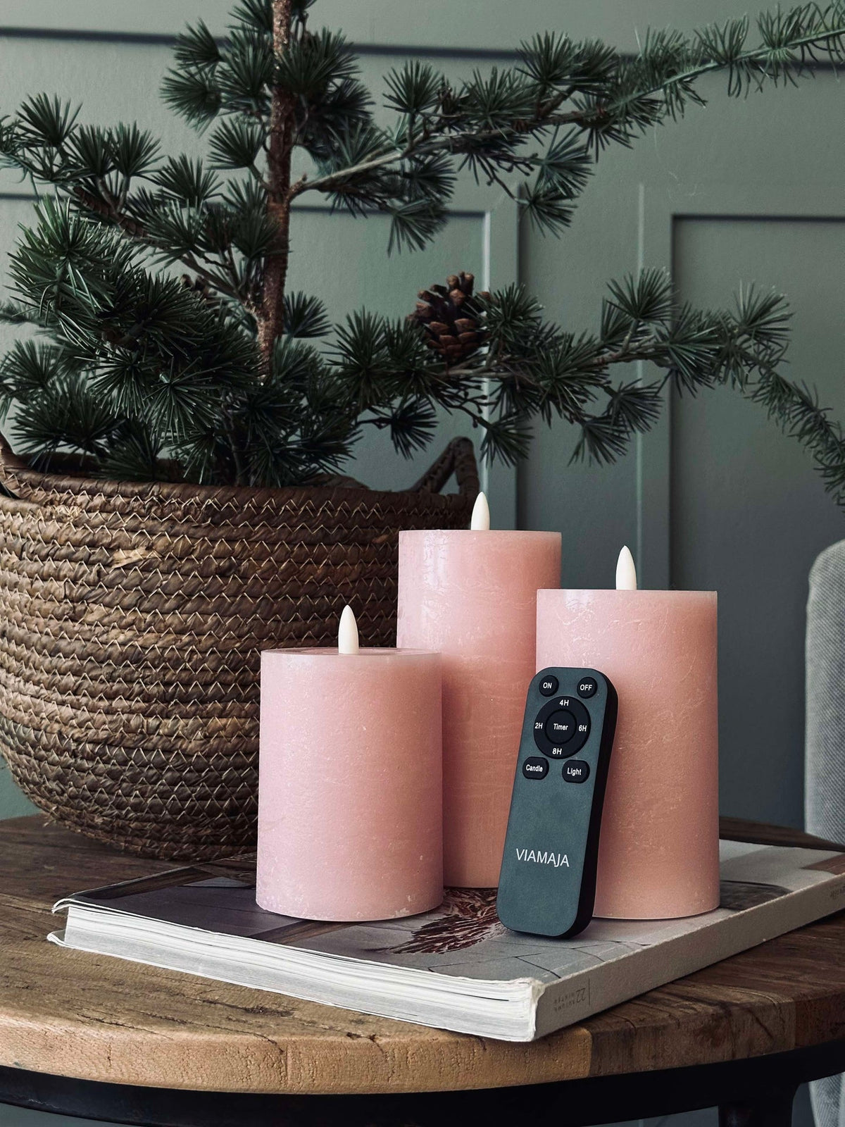LED Bloklys / Rosa – 3 stk Rustikk lys