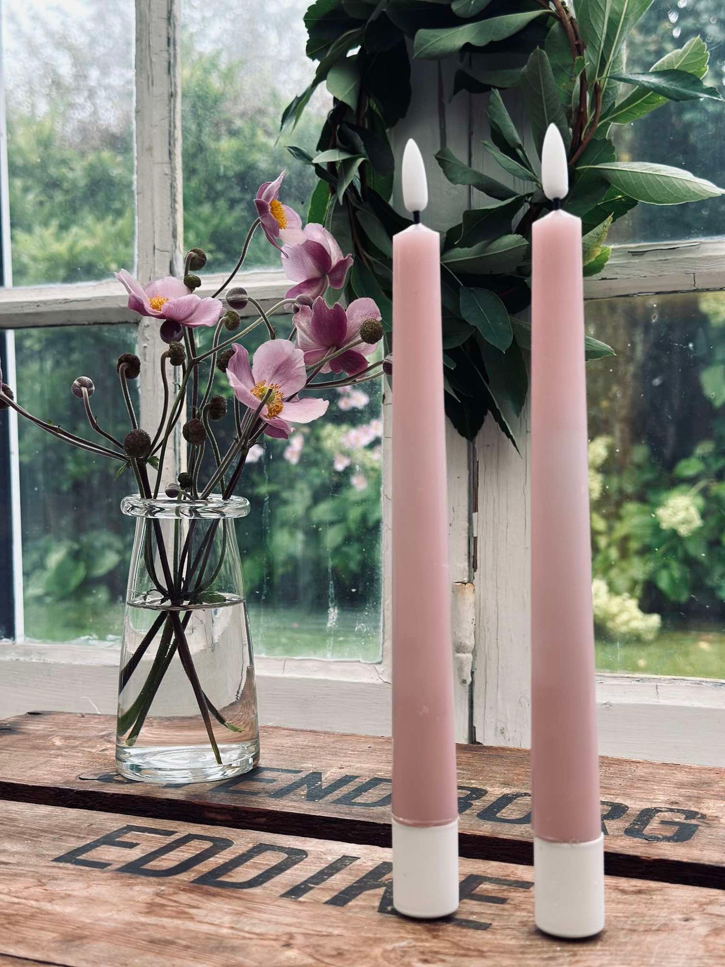 LED-stearinlys / Sett med 2 stk og fjernkontroll – Rosa 24 cm