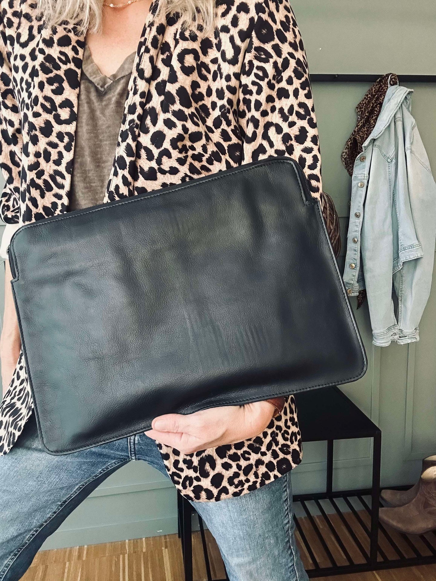 Laptop sleeve - Svart bøffellær