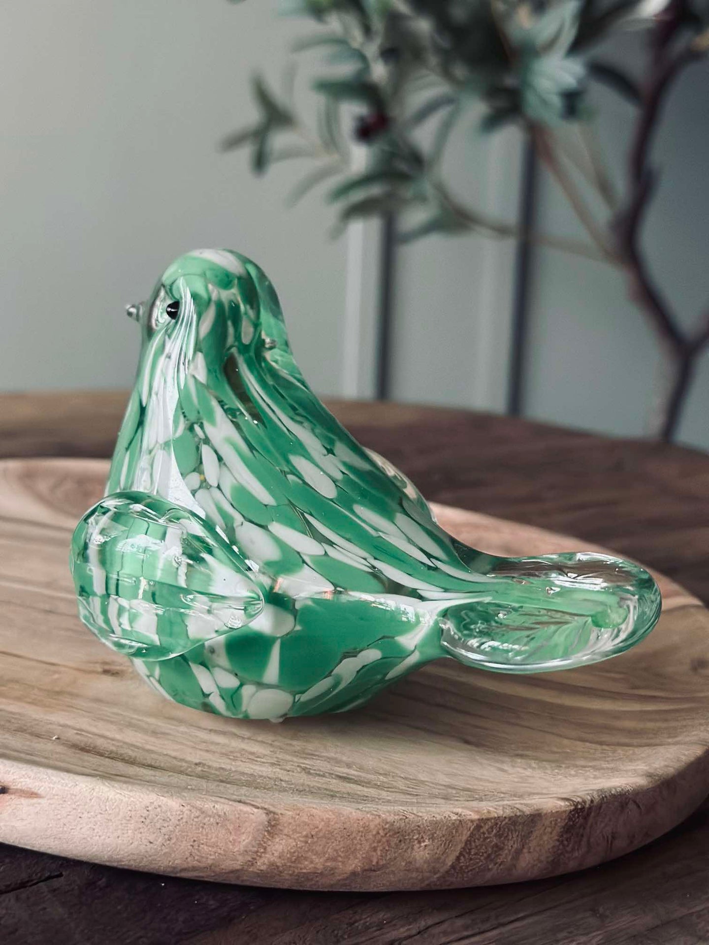 LED-fugl i munnblåst glass - Grønn