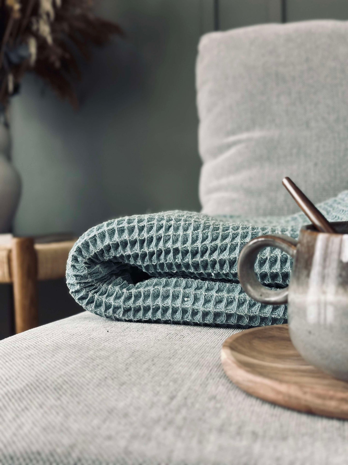 Pledd Stone-washed Vafflet Bomull - Petrol