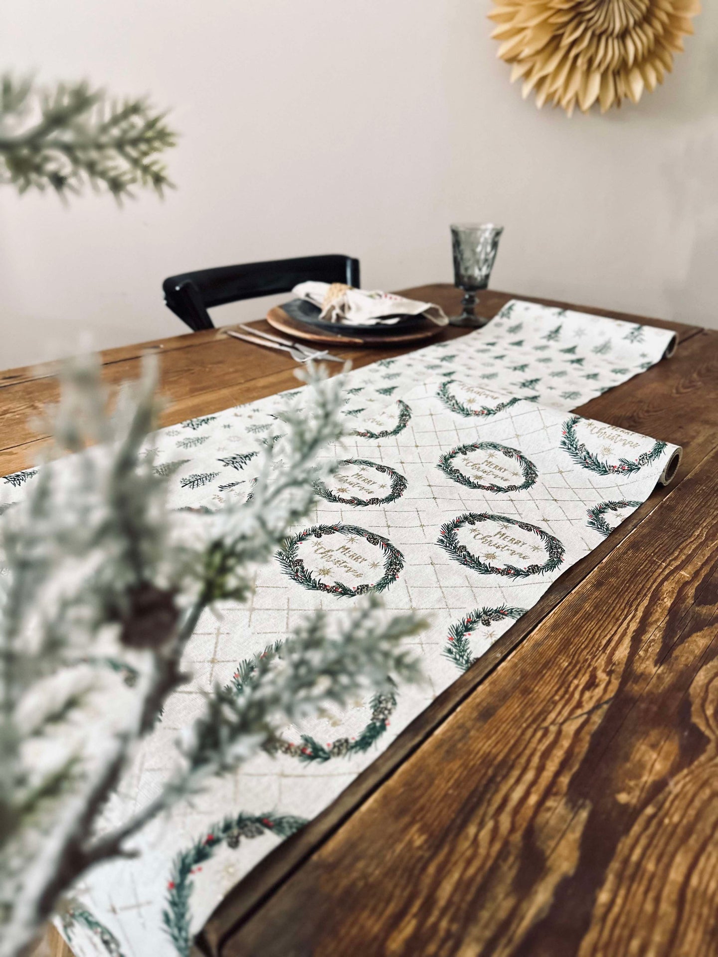 Bordløper med julekrans - 2 meter