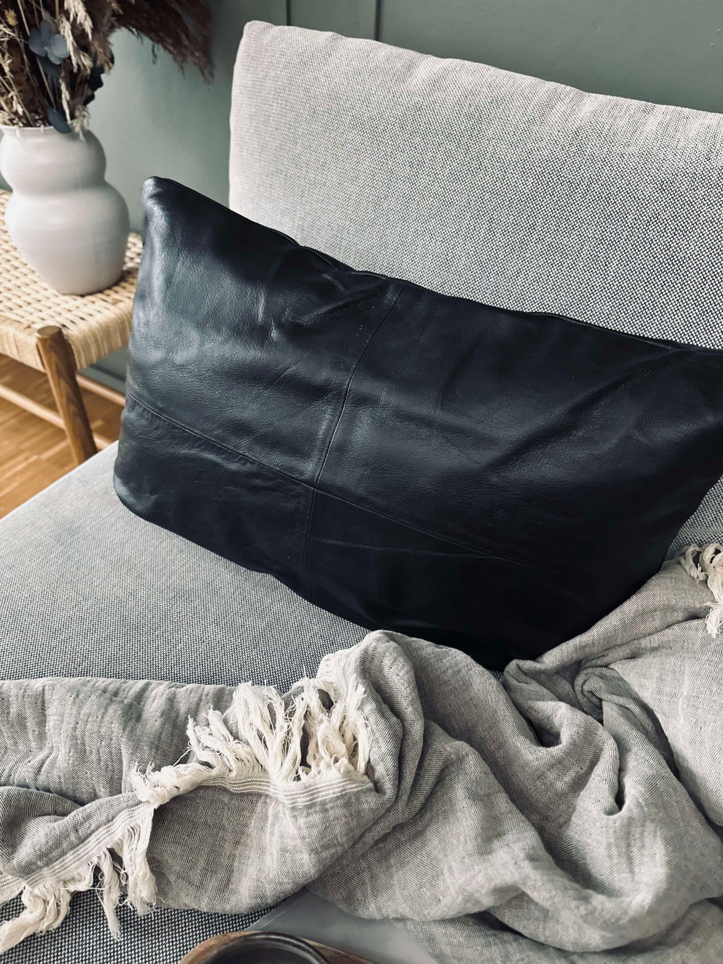 Putetrekk Lær - Sort 40x60