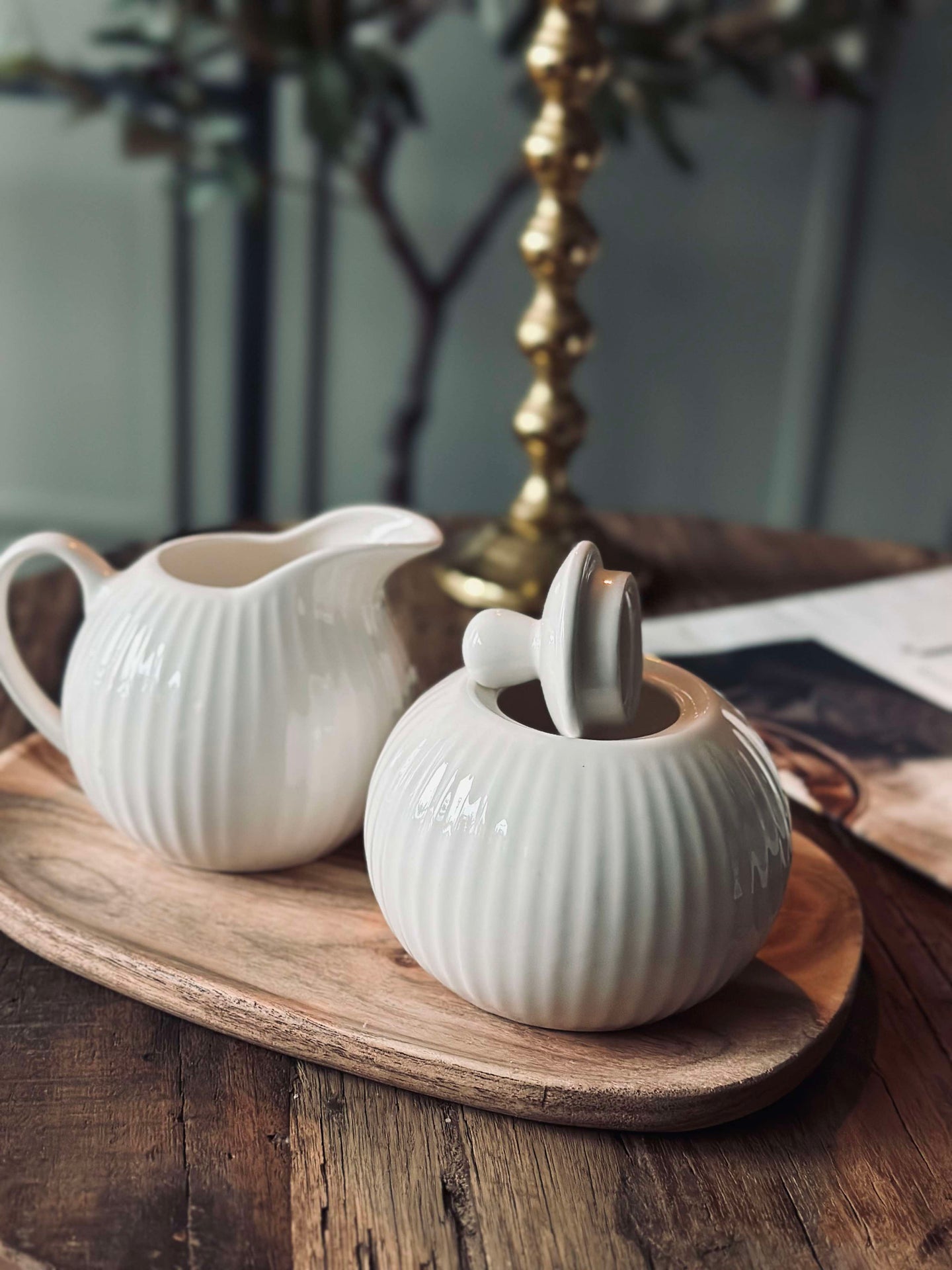 Riflet Sukkerbolle - Porselen