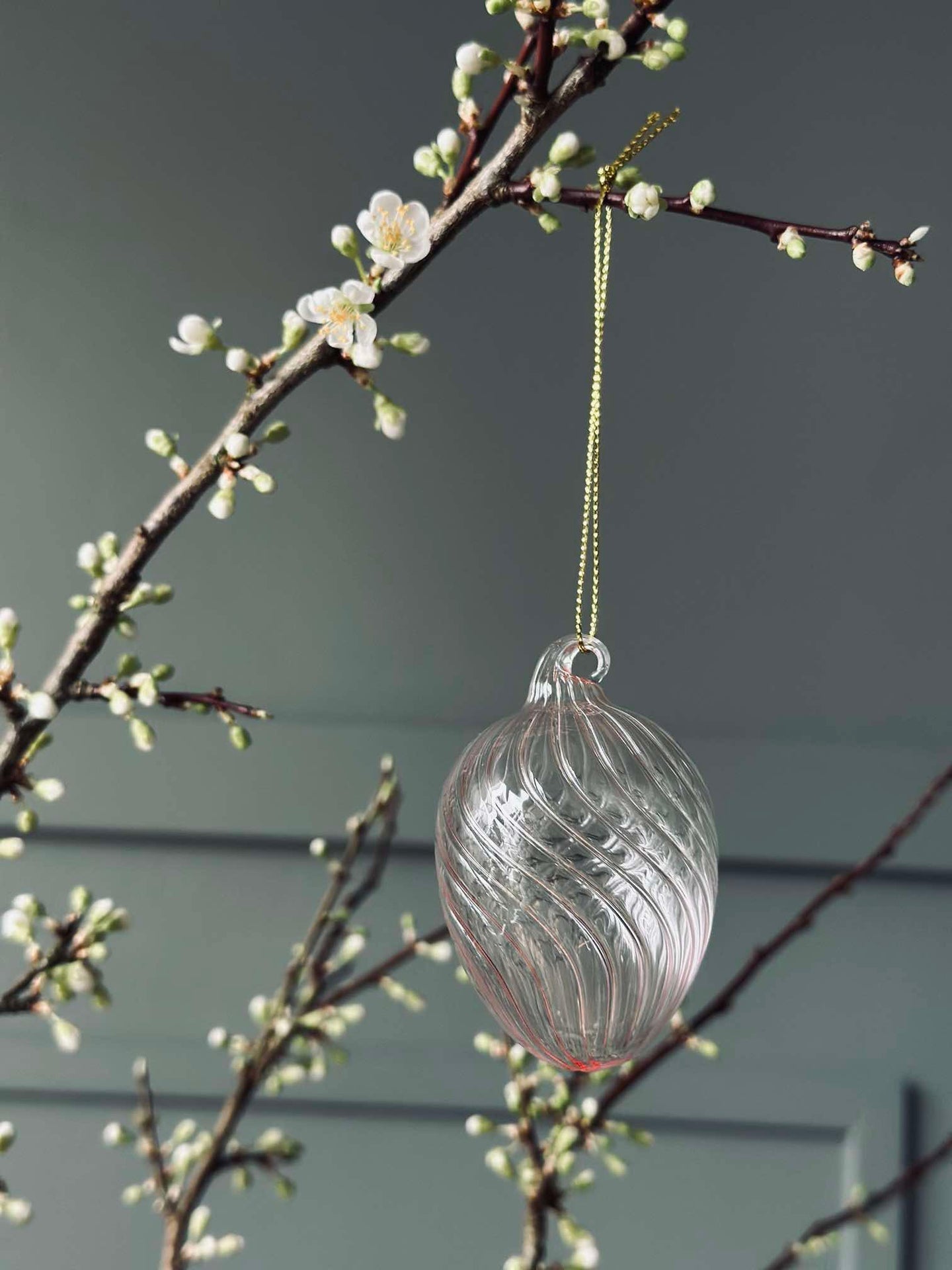 Oppheng Egg i glass m. striper - 3 stk. Rosa