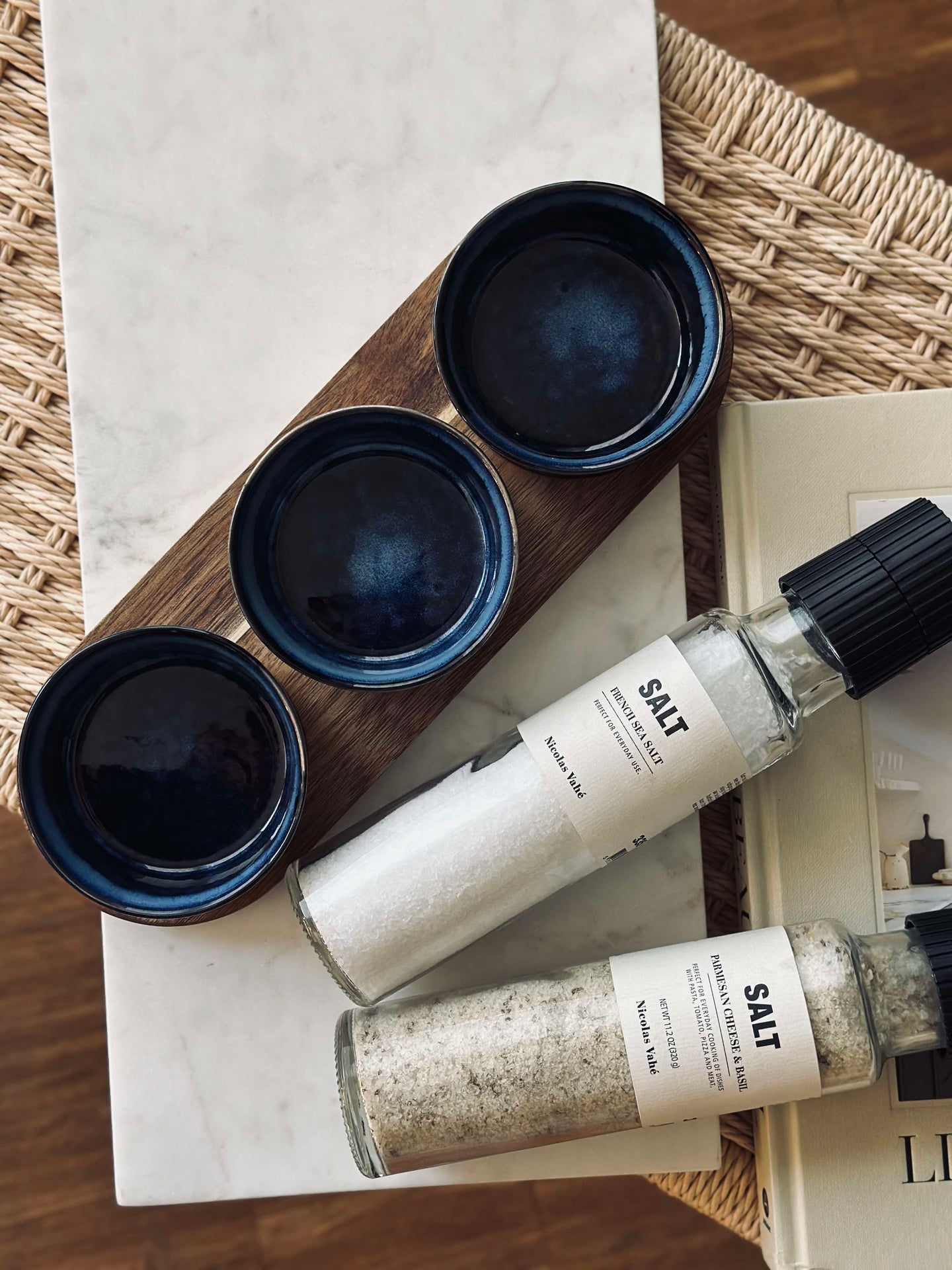 Tapas sett med 3 boller og fat - Blå miks