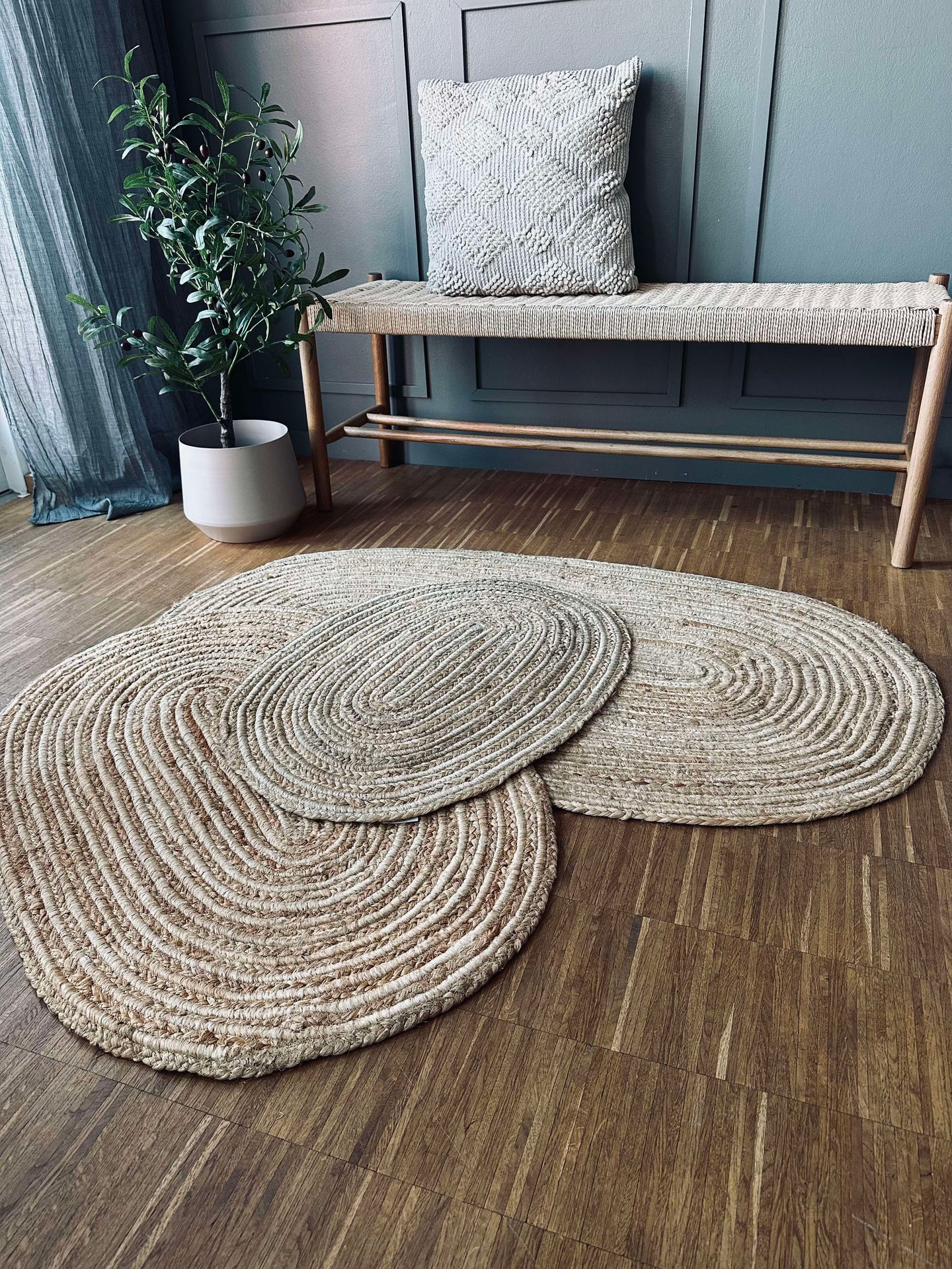 Juteteppe i flett - Oval