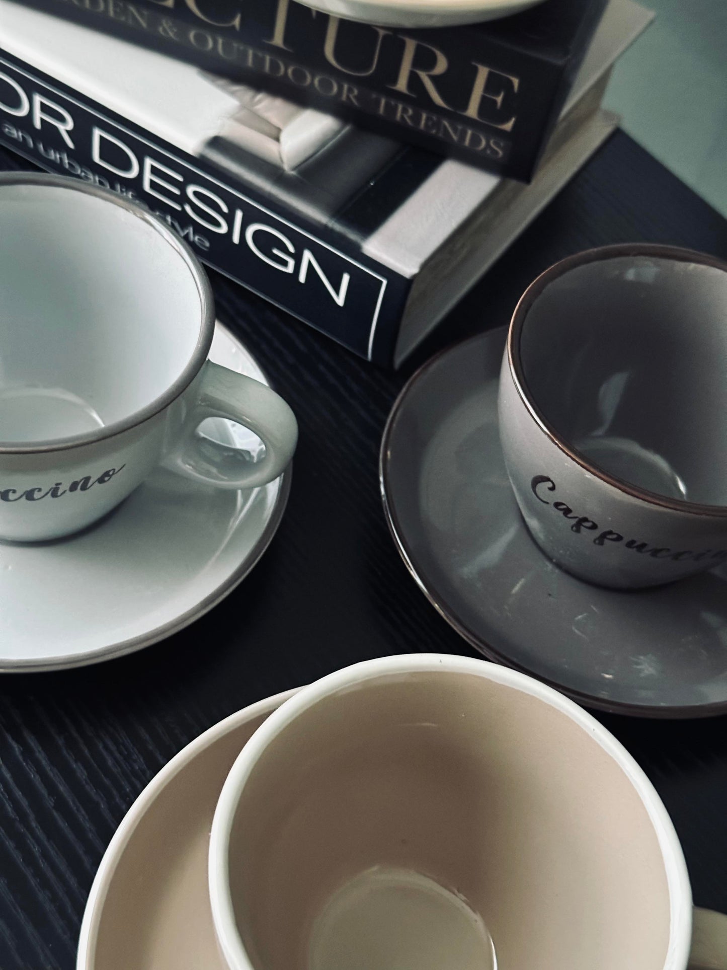 Cappuccino-kopp med skål - Sett med 4 stk.