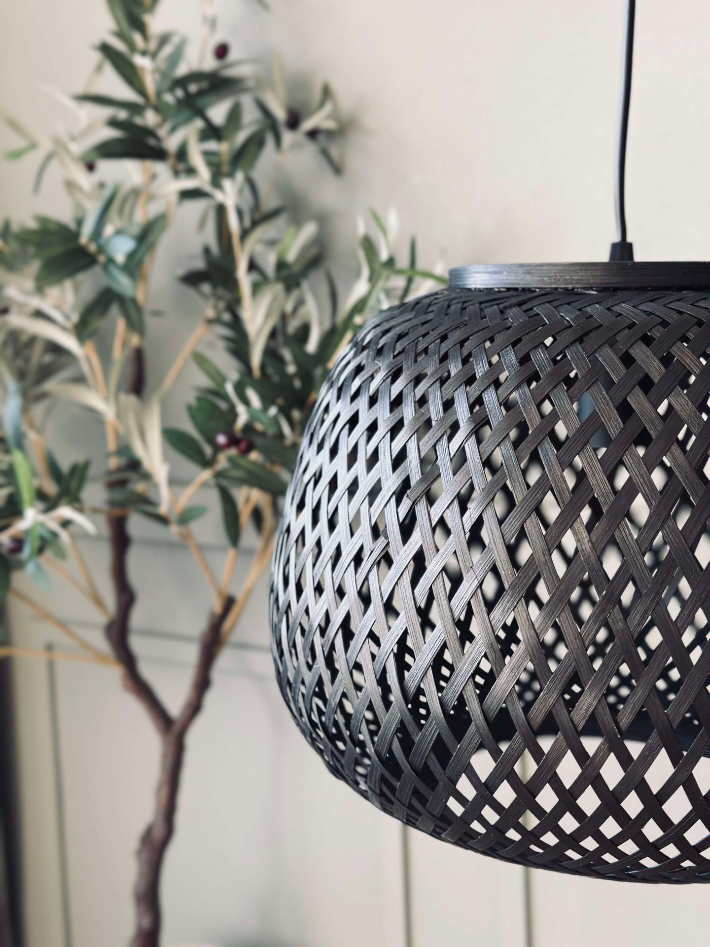 Taklampe bambus - Svart dia 33