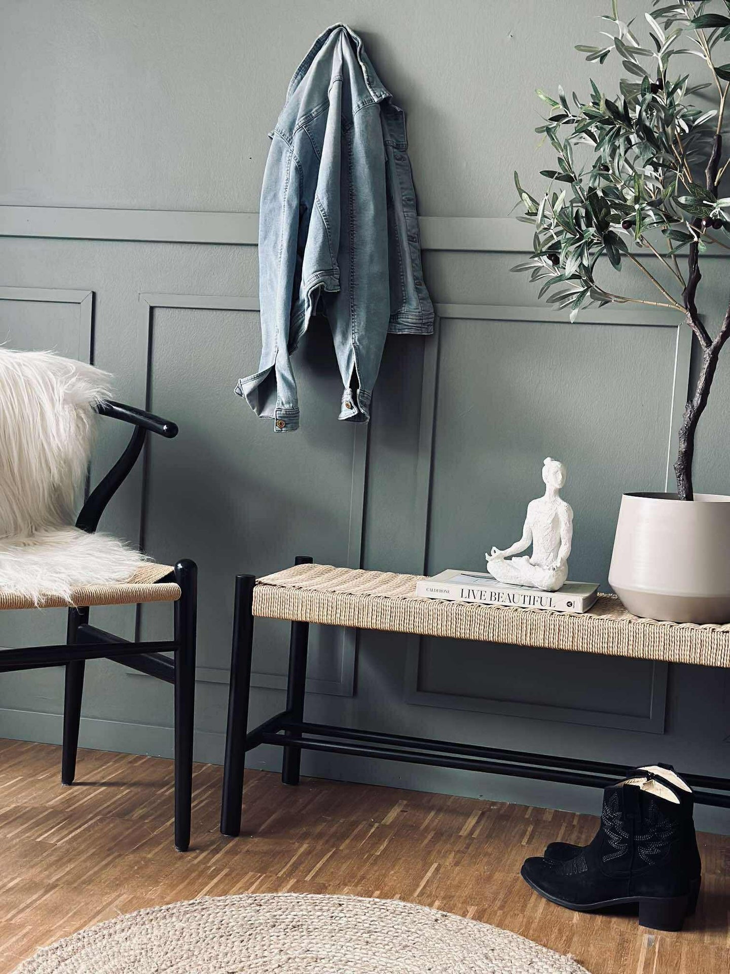 Benk bøk Sort / natur - 120 cm
