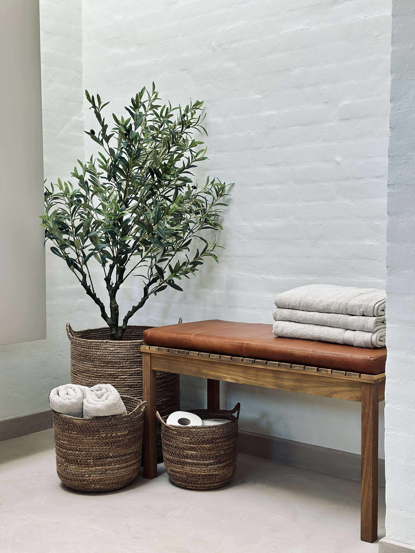 Pute i lær Tokyo - 88 cm Cognac