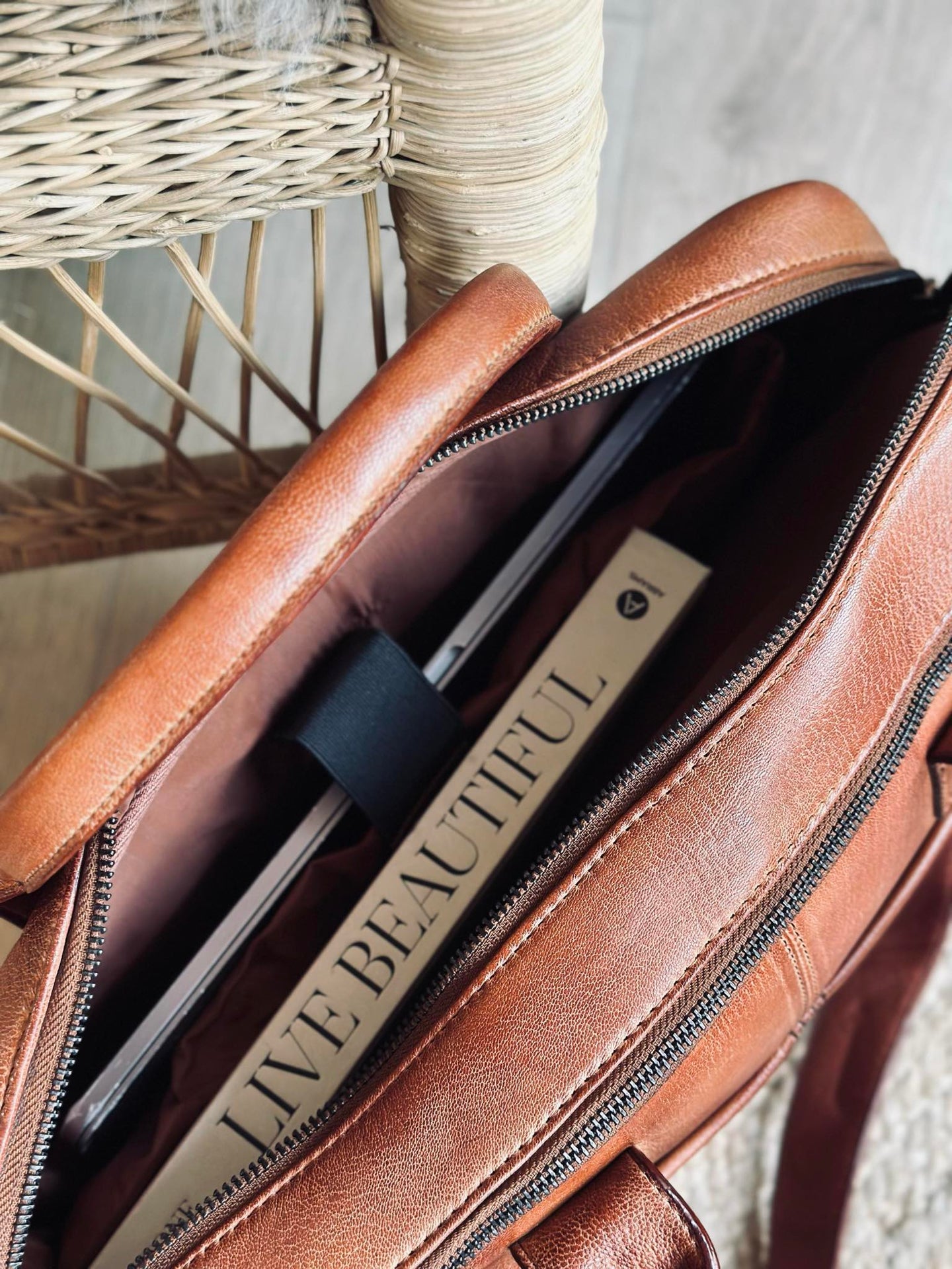 Laptopveske cognac