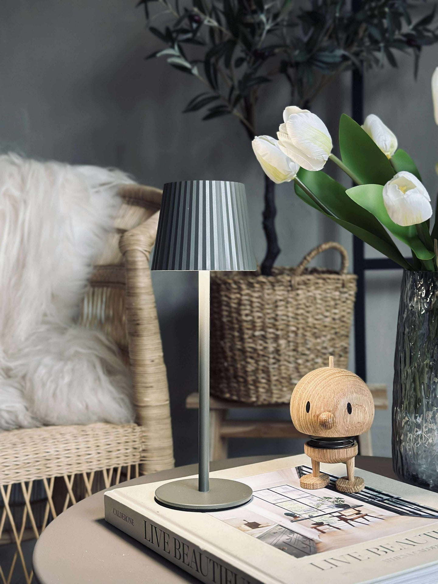 LED bordlampe MILLA Taupe - oppladbar