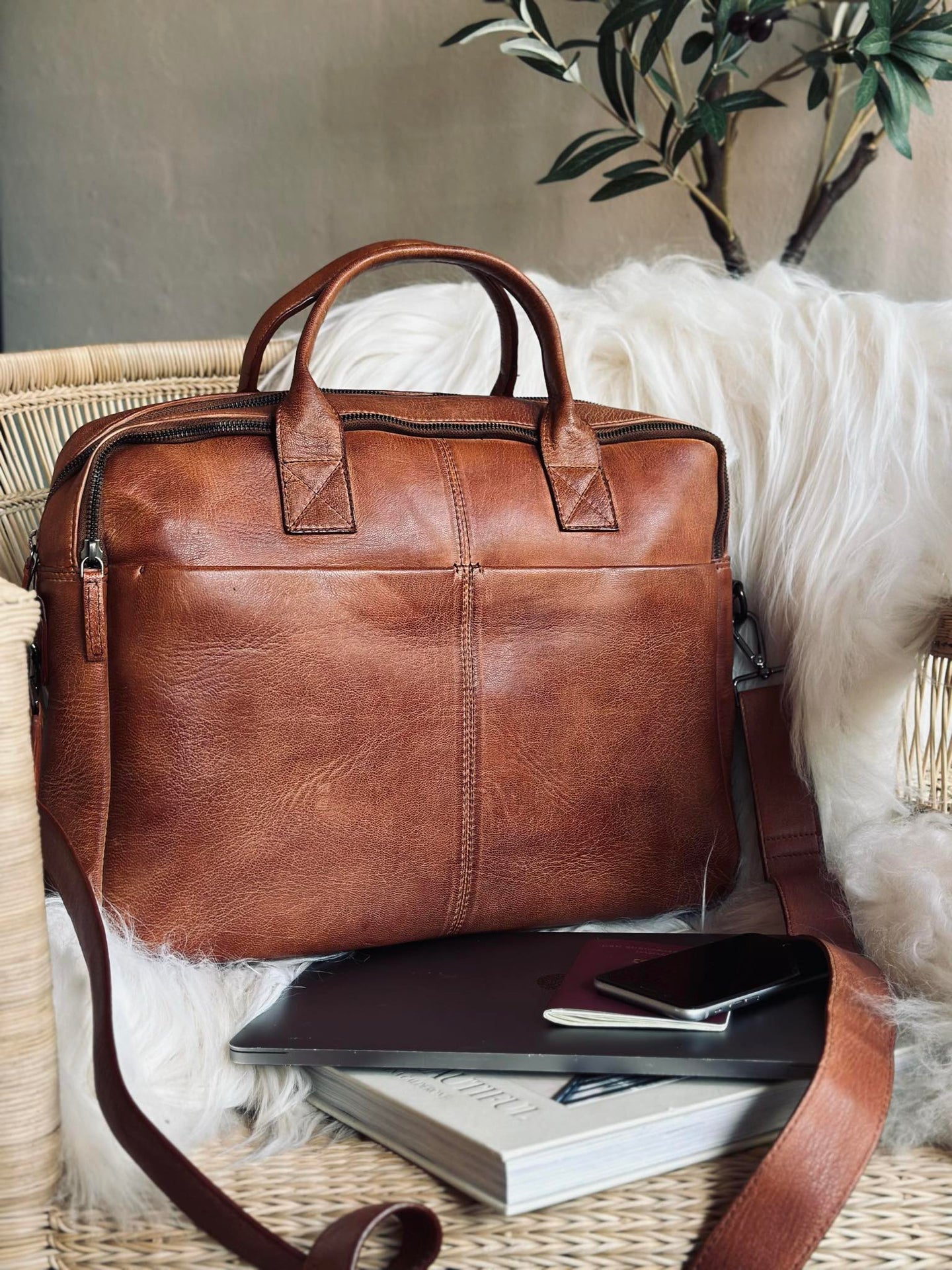 Laptopveske cognac