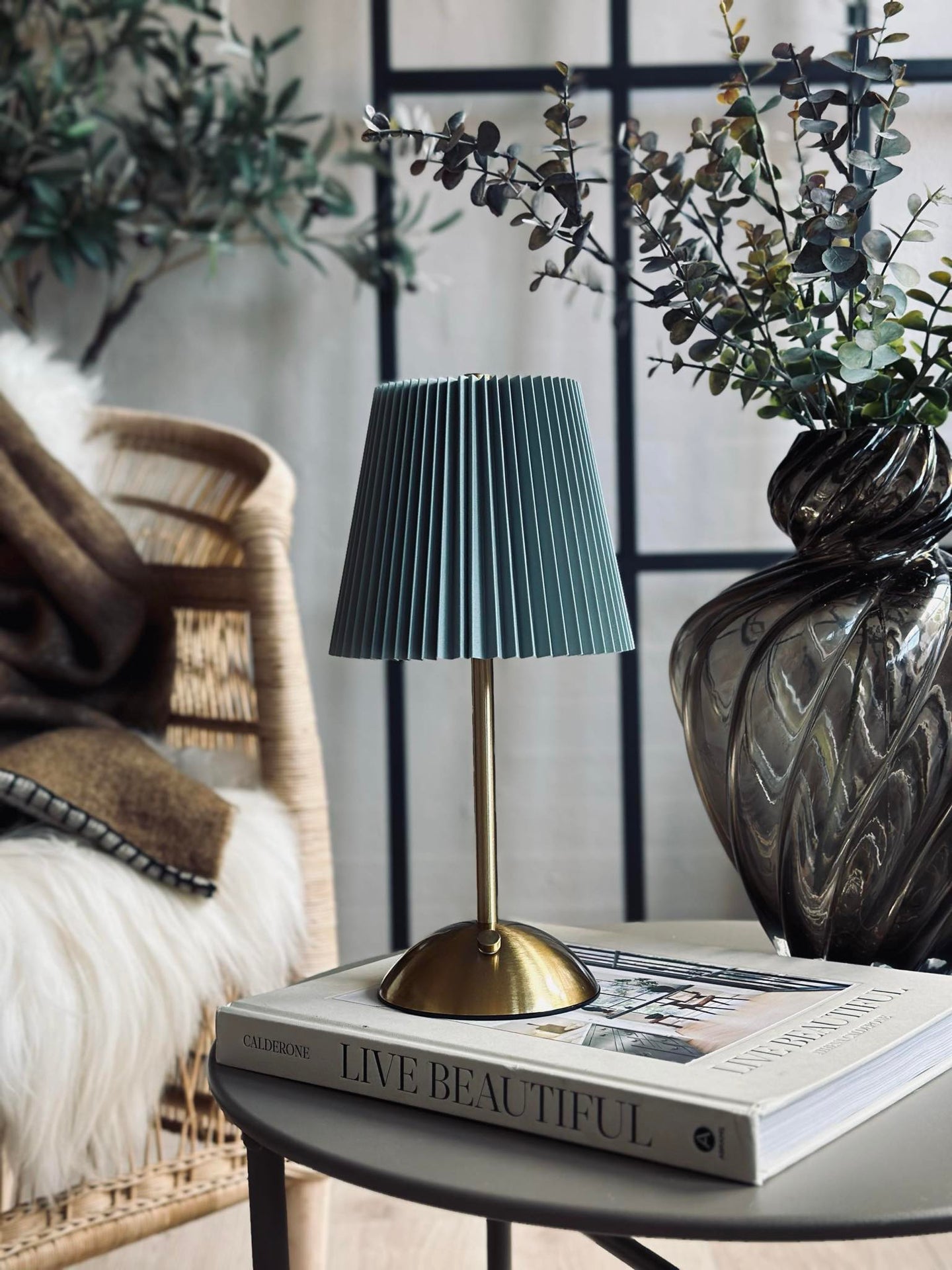 LED bordlampe Stor Plissé - oppladbar