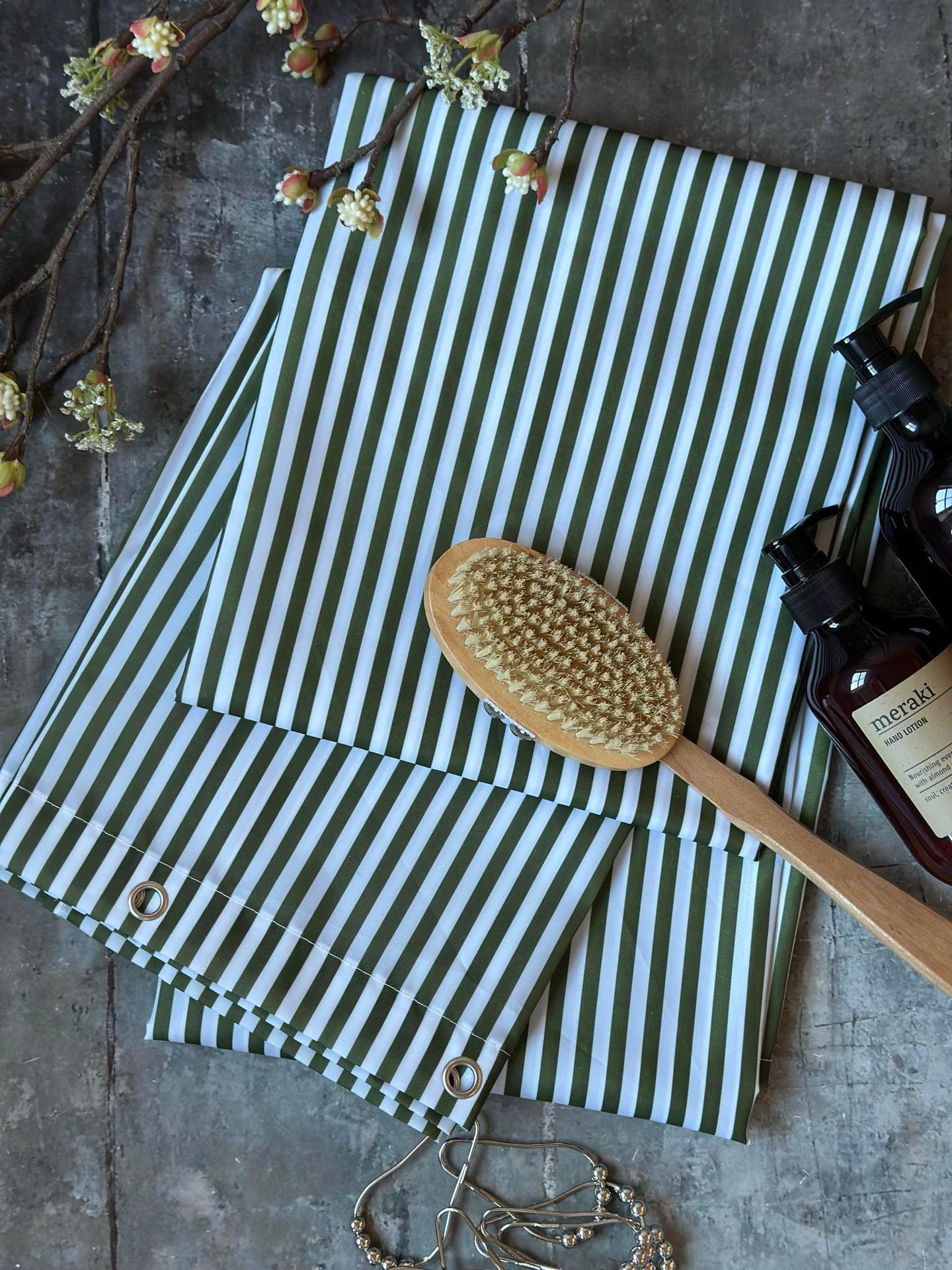 Dusjforheng - Grønn stripe