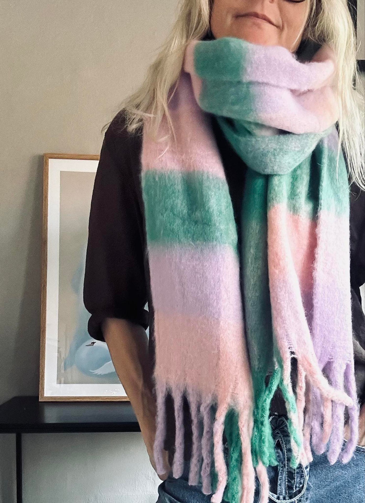 Skjerf Ninna - Rosa / grønn