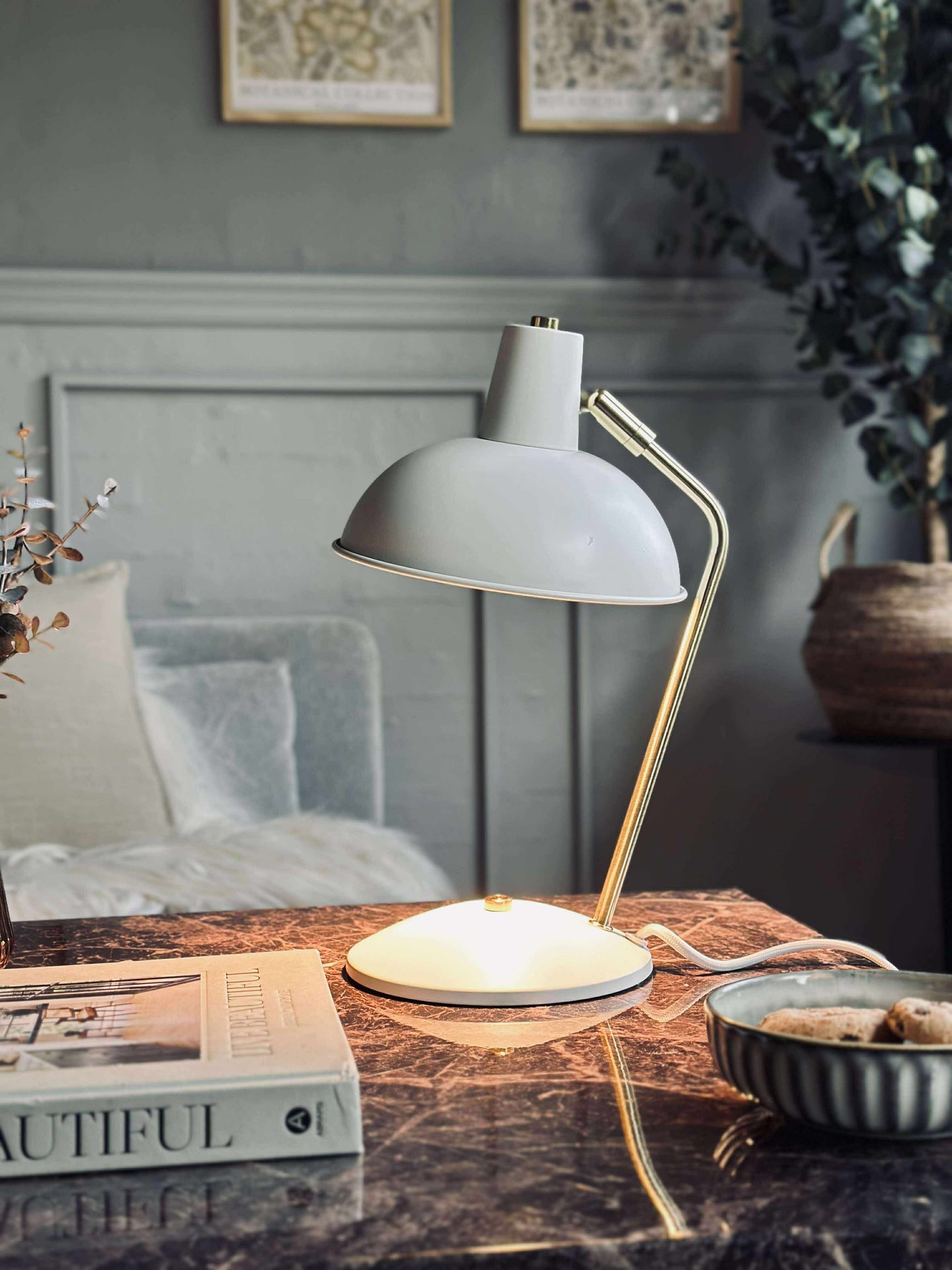 Bordlampe Retro - Hvit / gull