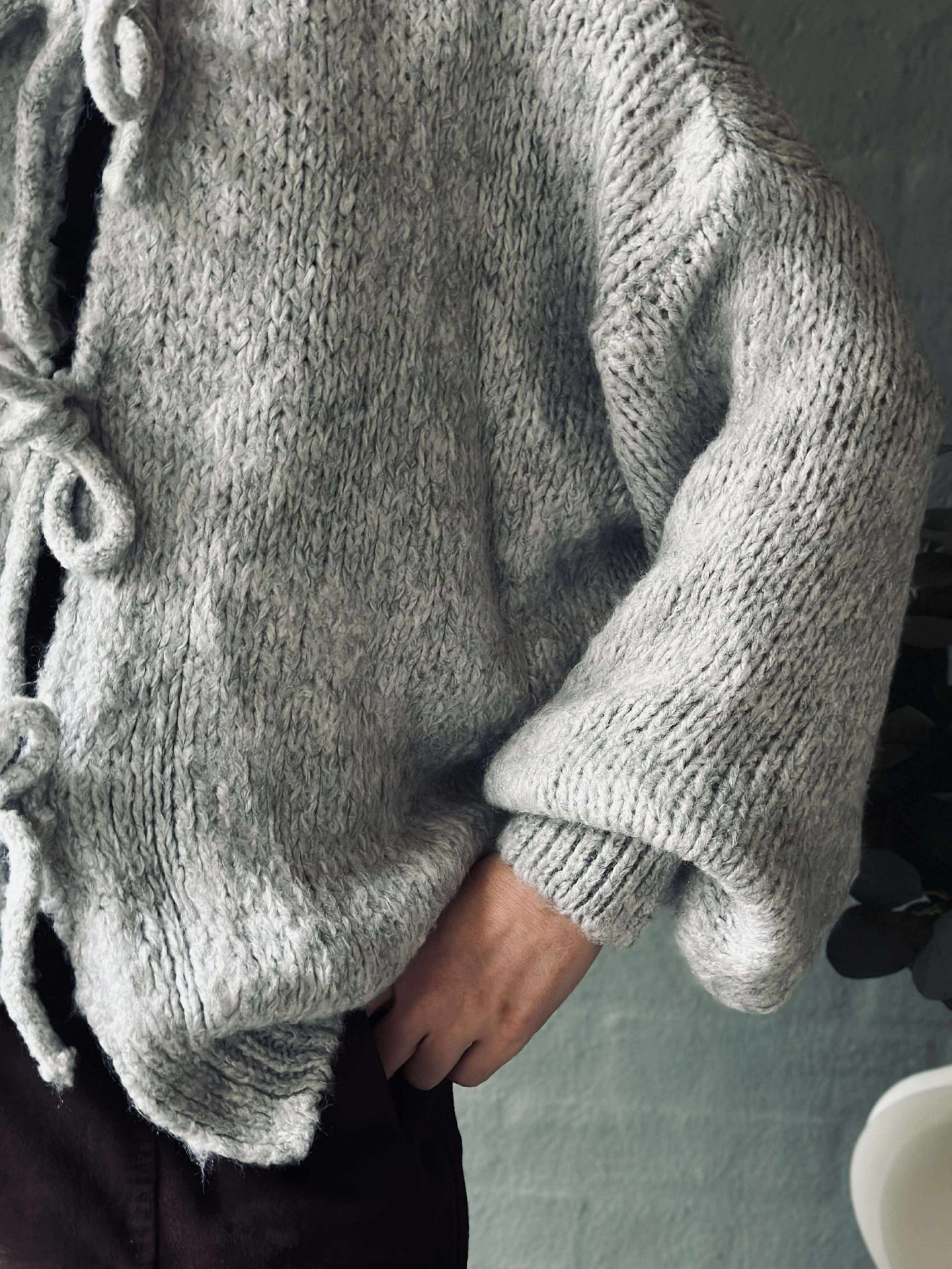 Cardigan med sløyfer - Grå