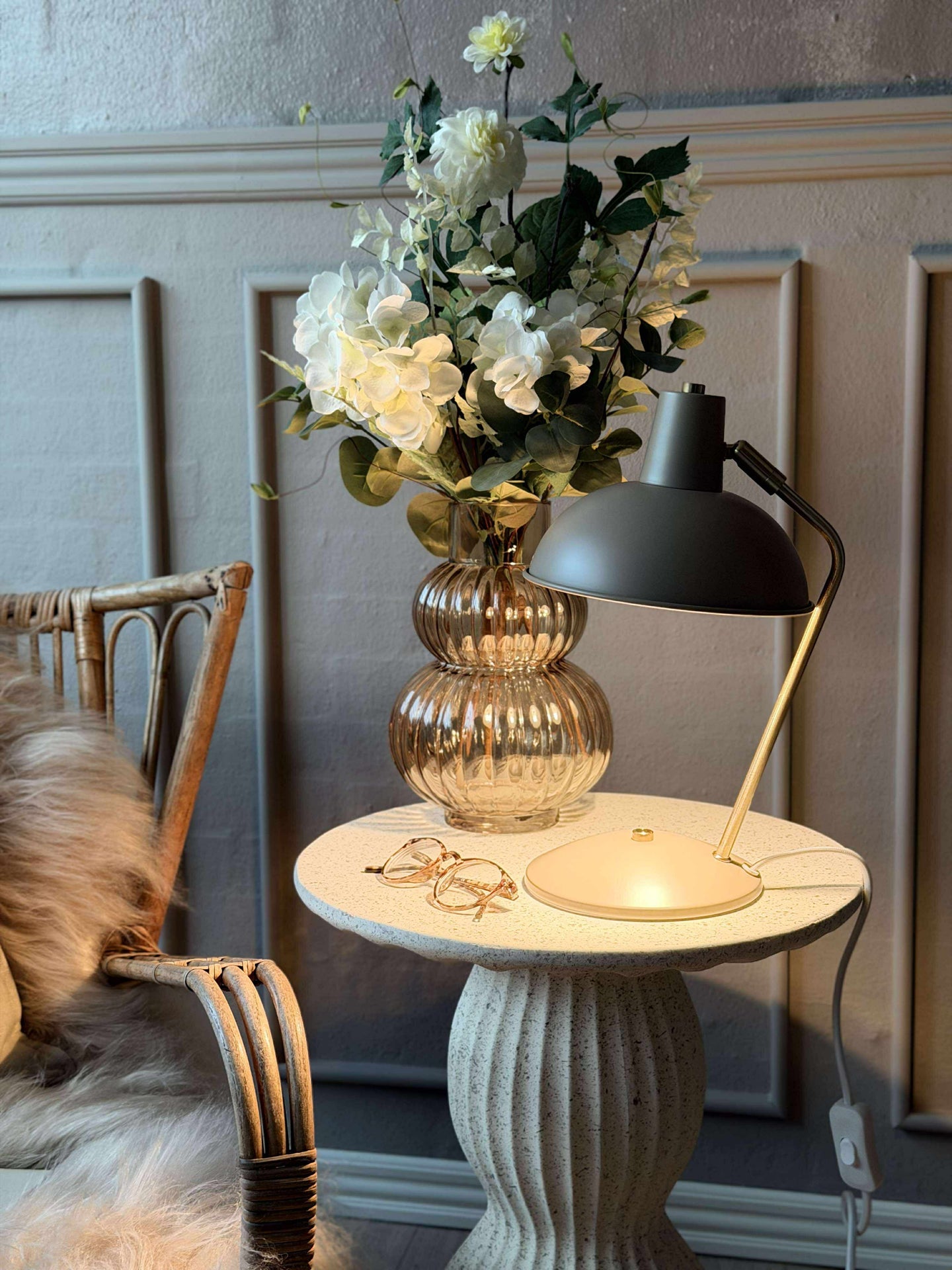 Bordlampe Retro - Beige / gull