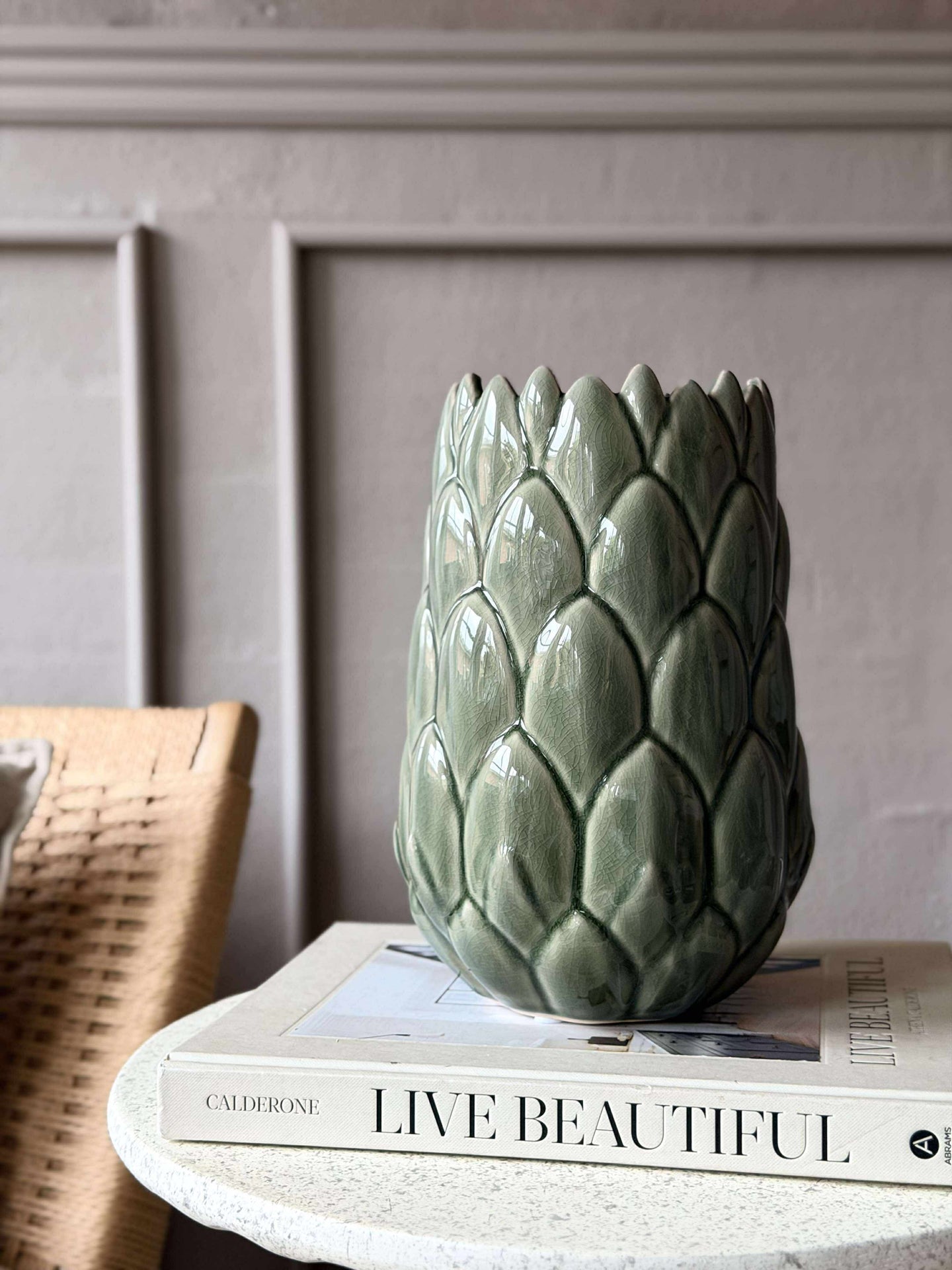 Vase steintøy - Grønn