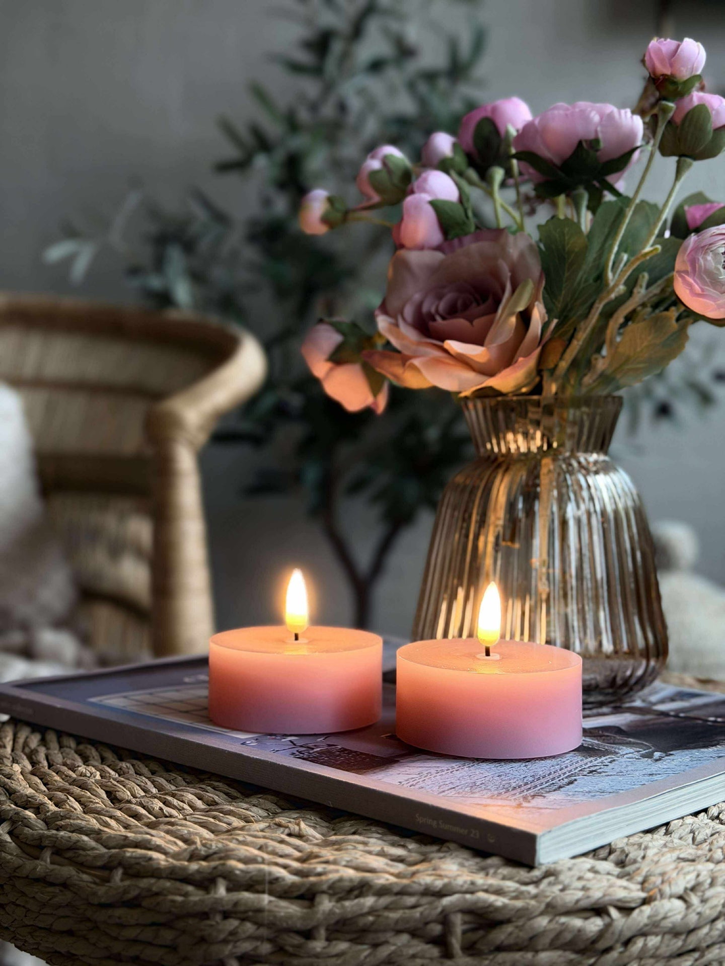 LED JUMBO Telys 2 stk - Rosa voks