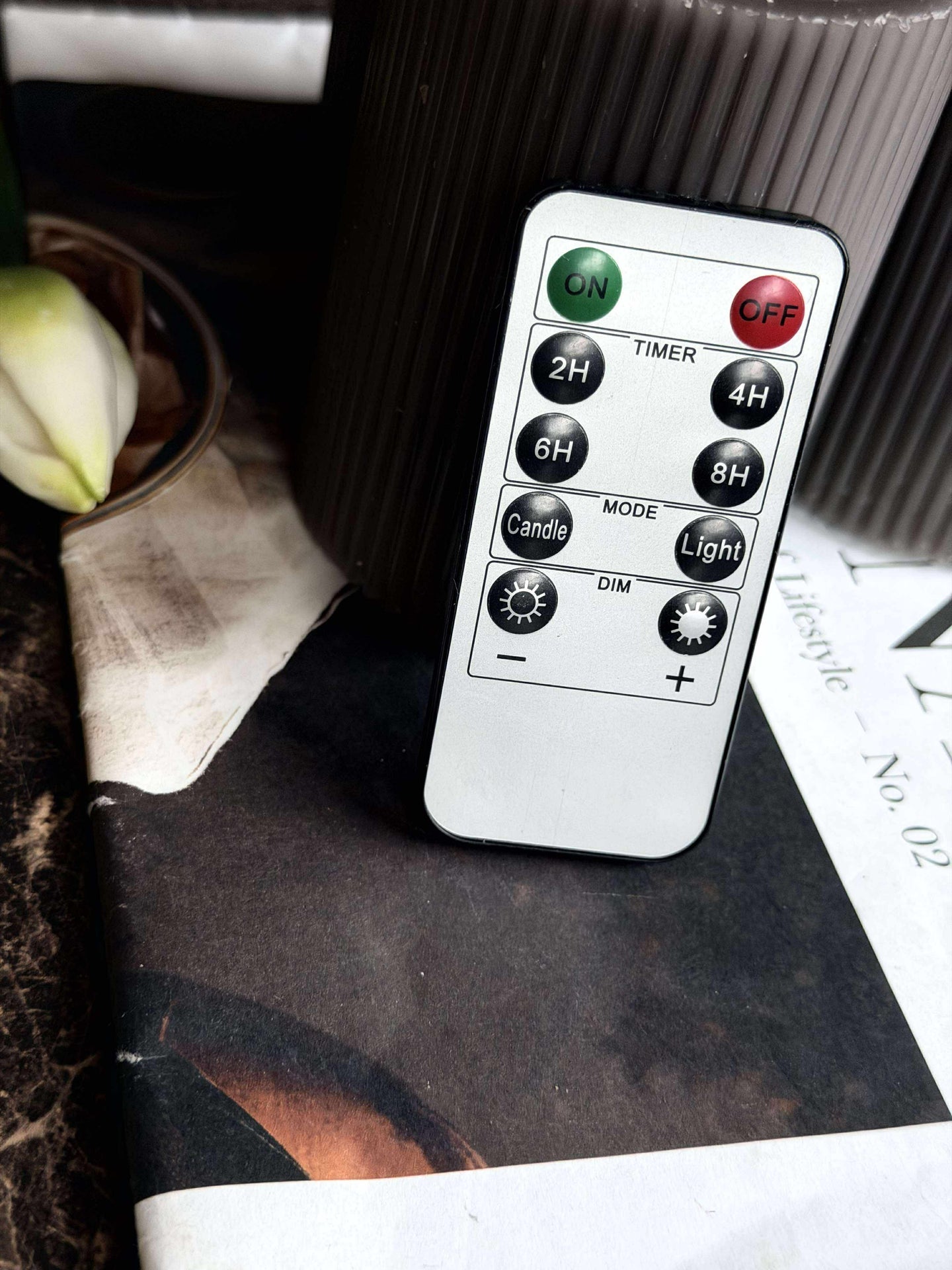 LED bloklys grå med riller - Sett med 3 stk