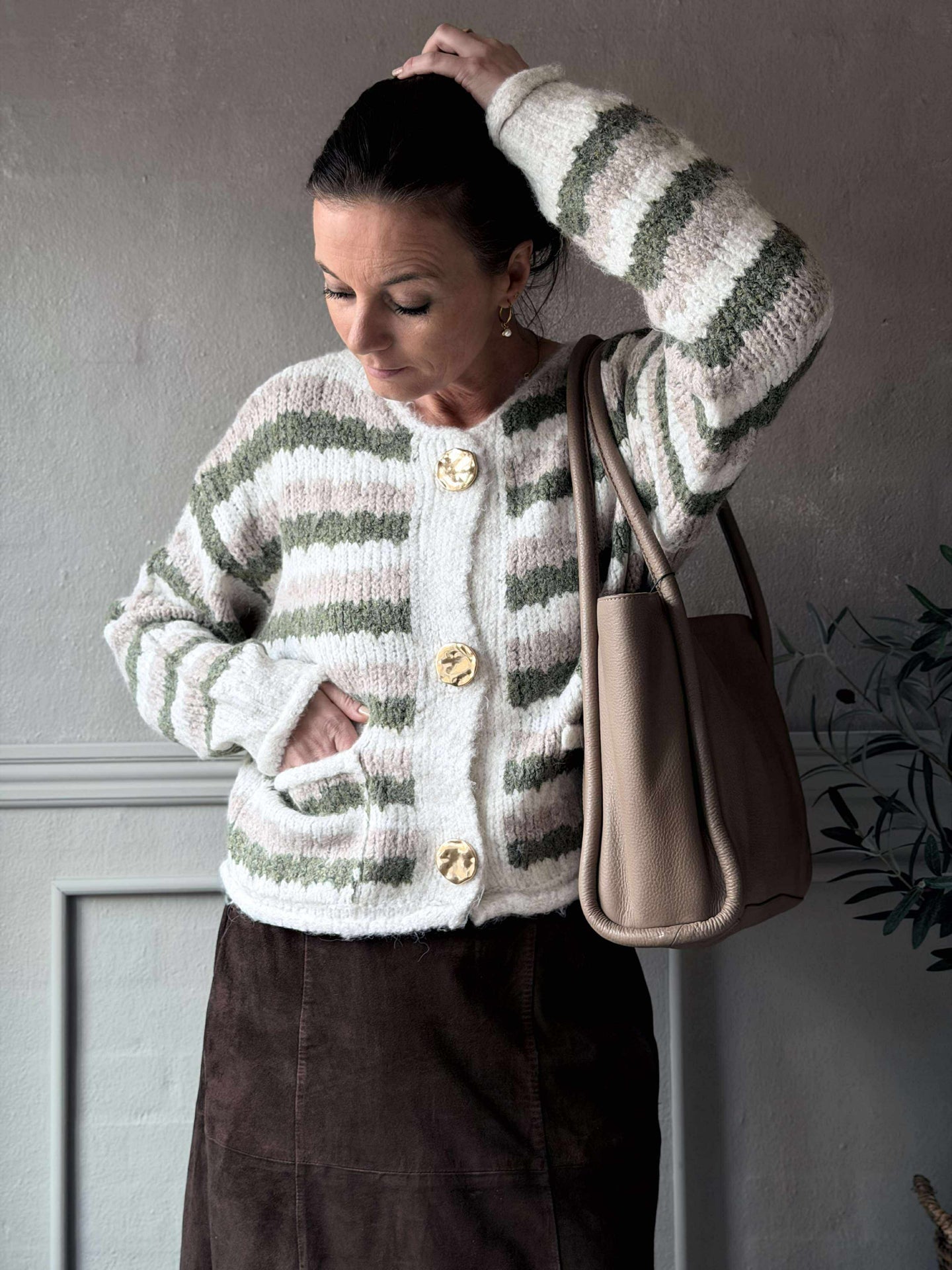 Cardigan Grønn stripet