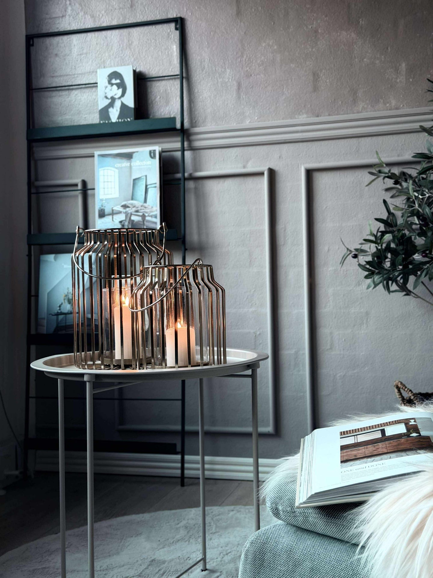 Lykt med glass - Gull 21cm