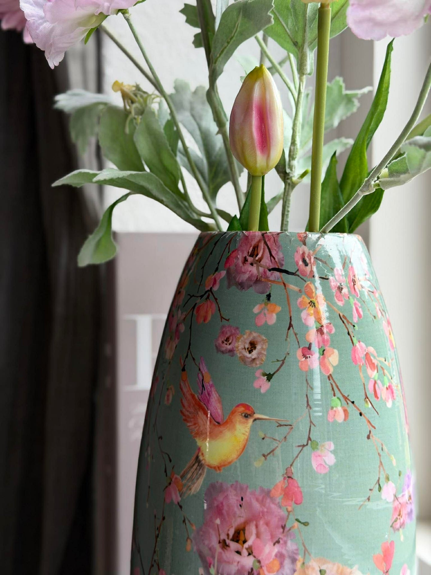 Vase Flower print 25 cm - Grønn