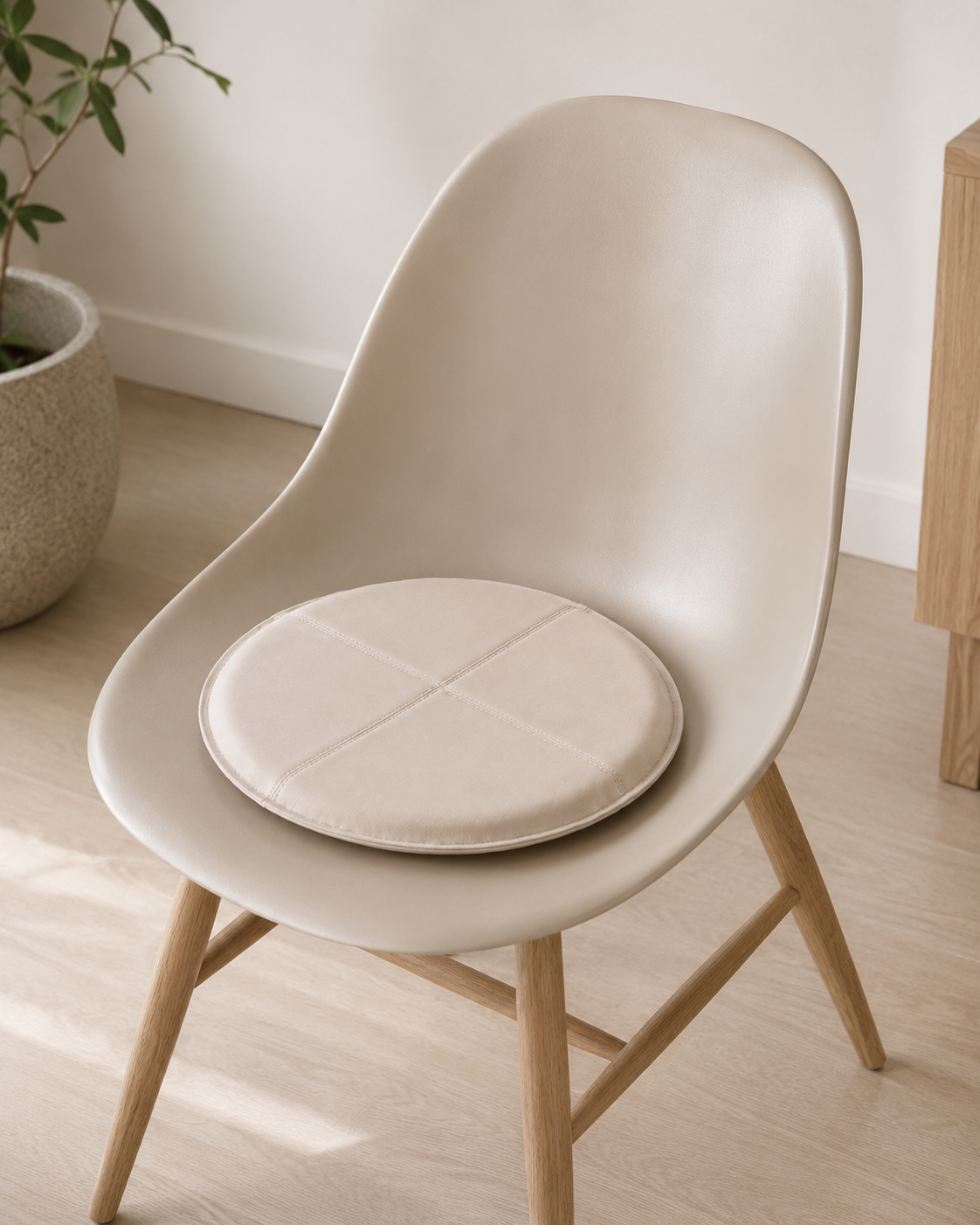 Pute i lær - Beige Dia 38cm