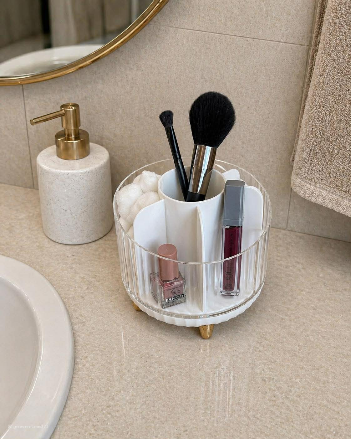 Makeup organiser - Hvit med gull