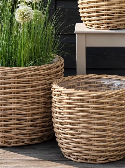 Plantekurver RATTAN natur – Sett med 3 størrelser