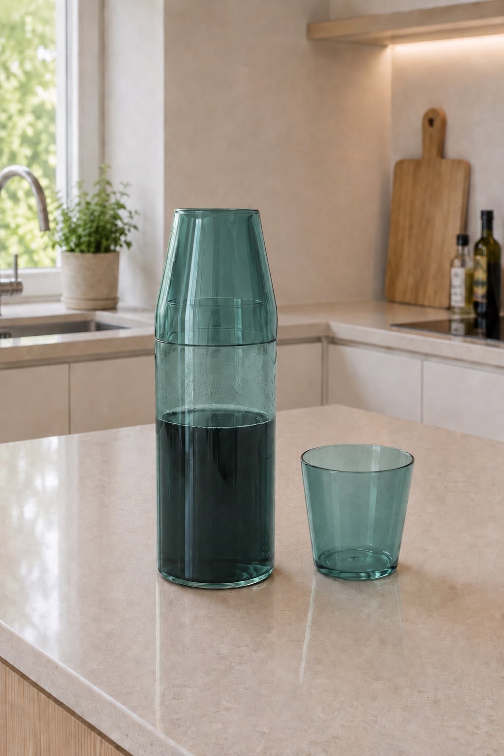 Nine Milk glass + karaffel - AQUA