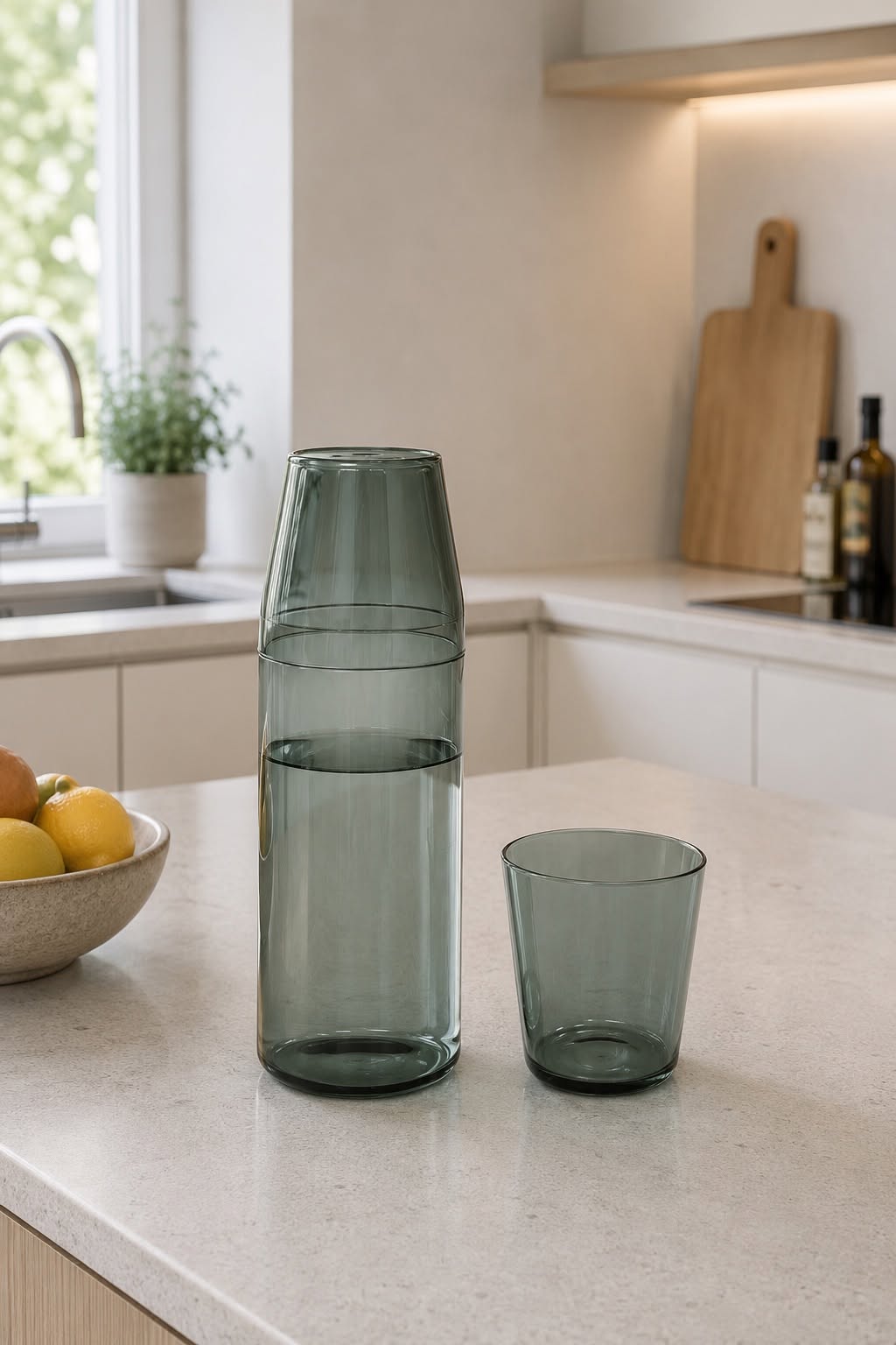 Nine Milk glass + karaffel - GREY