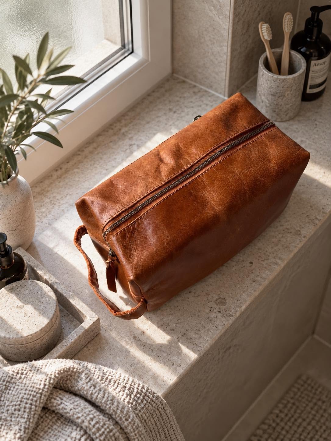 Toalettmappe - cognac