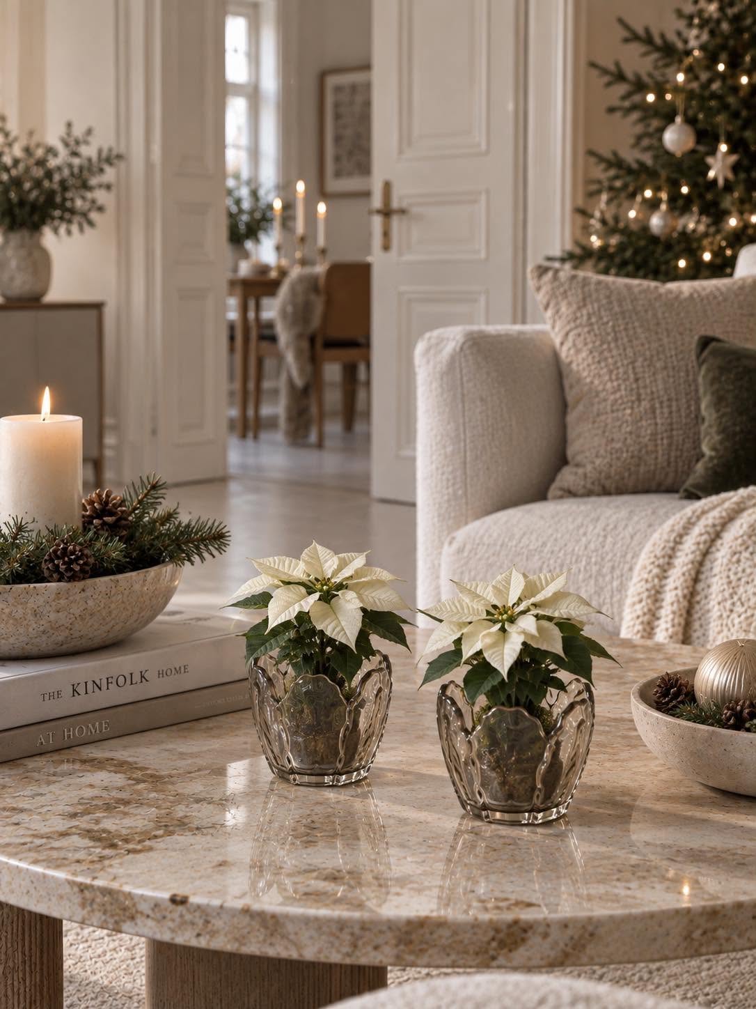 Lysestake beige blomst - Sett med 2 stk