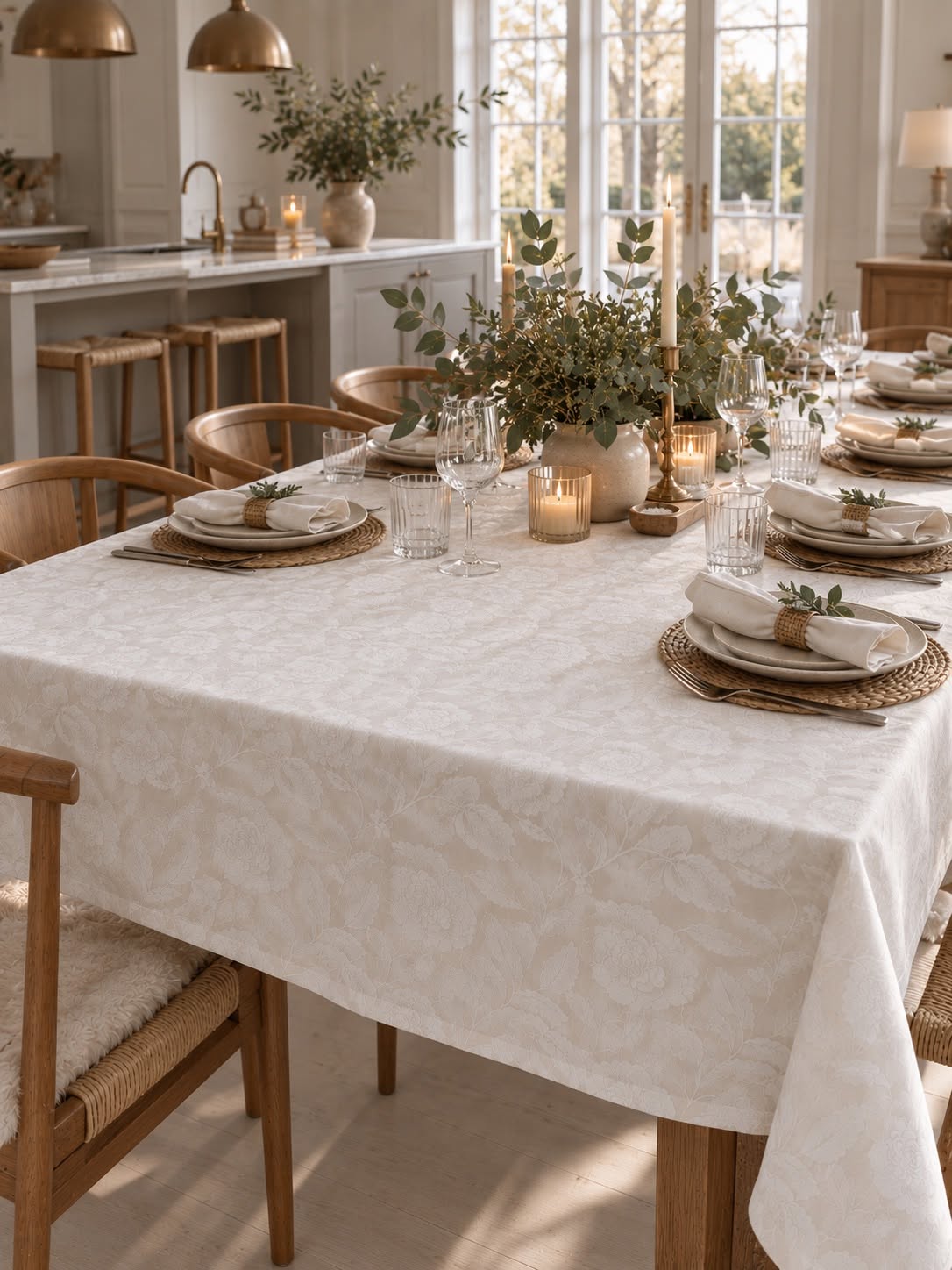 Duk JACQUARD flower - Hvit
