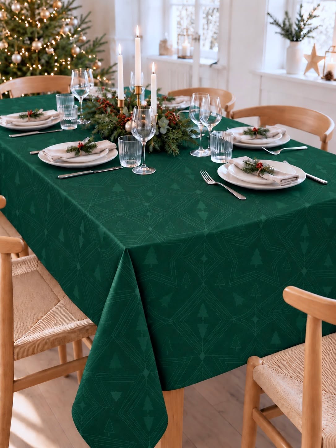 Juleduk Jacquard - Grønn 320cm