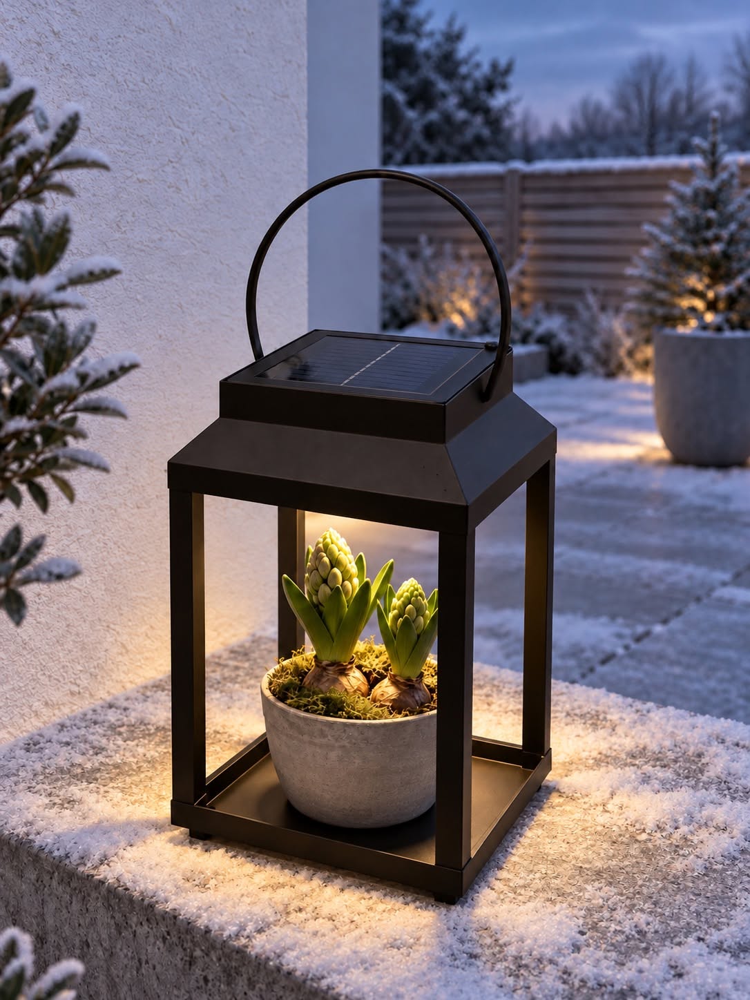 Lanterne med solceller – Sort Metall
