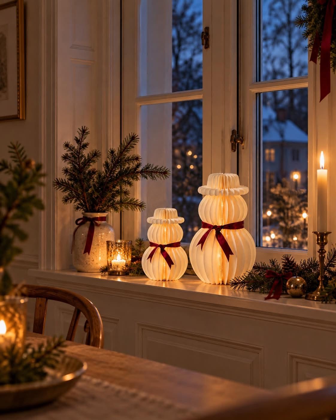 Snømann med led-lys – papir med timer