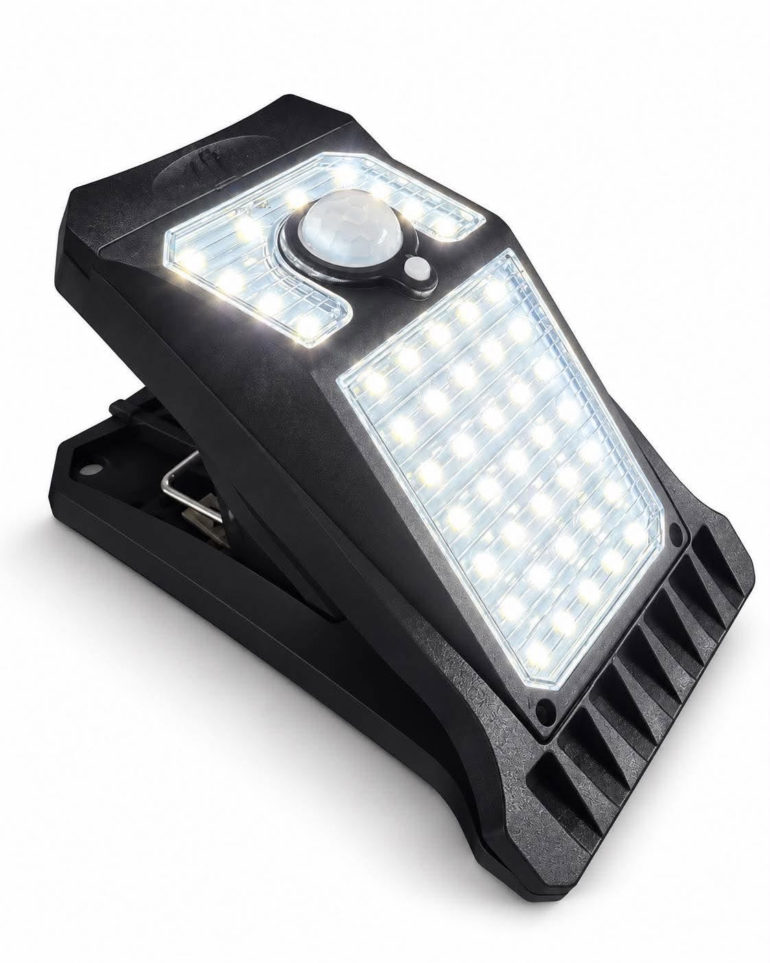 Clip-on-lampe med solcelle og sensor – utendørs lys