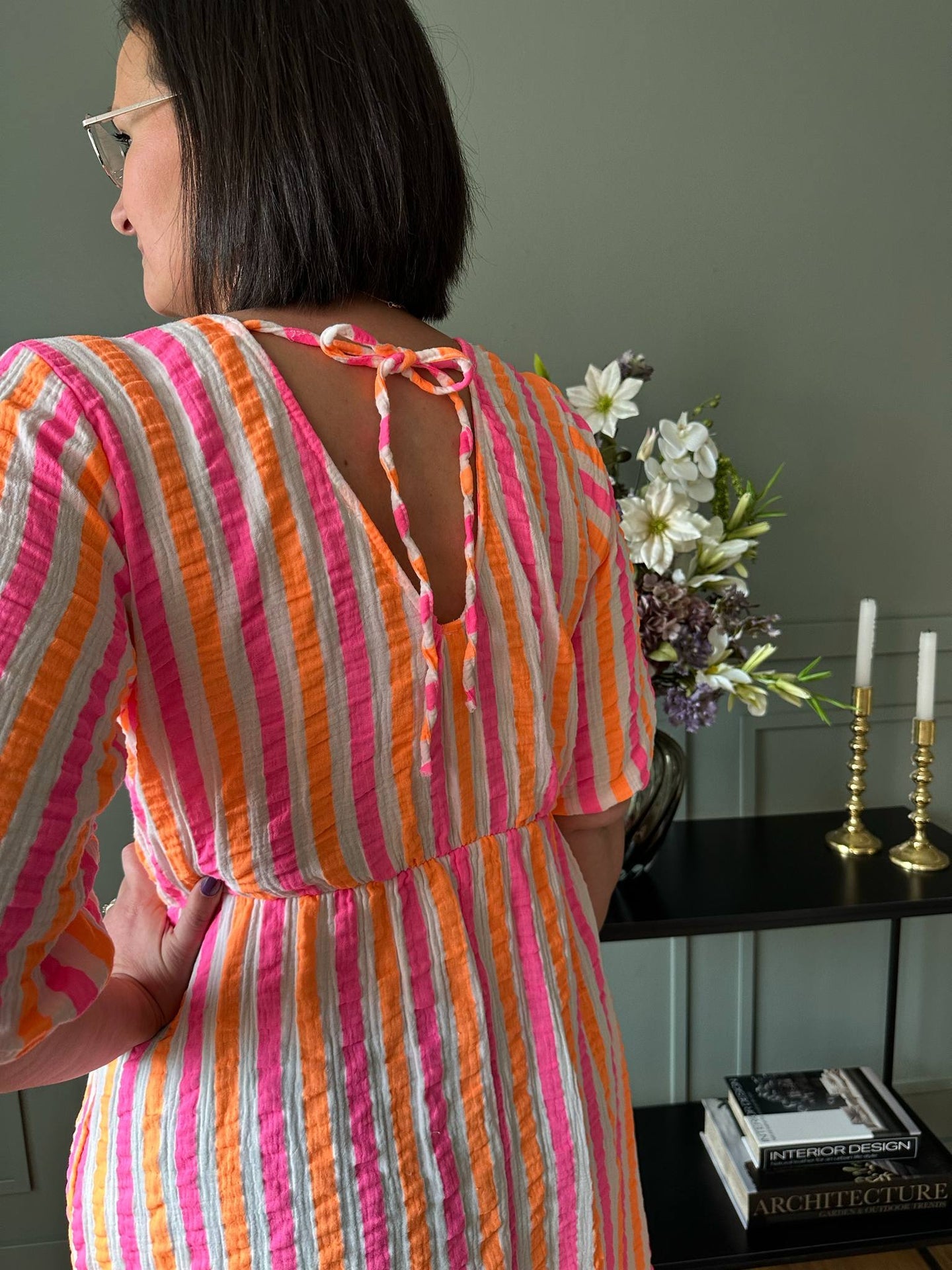 Kjole Andrea - Stripe Fuxia/Orange