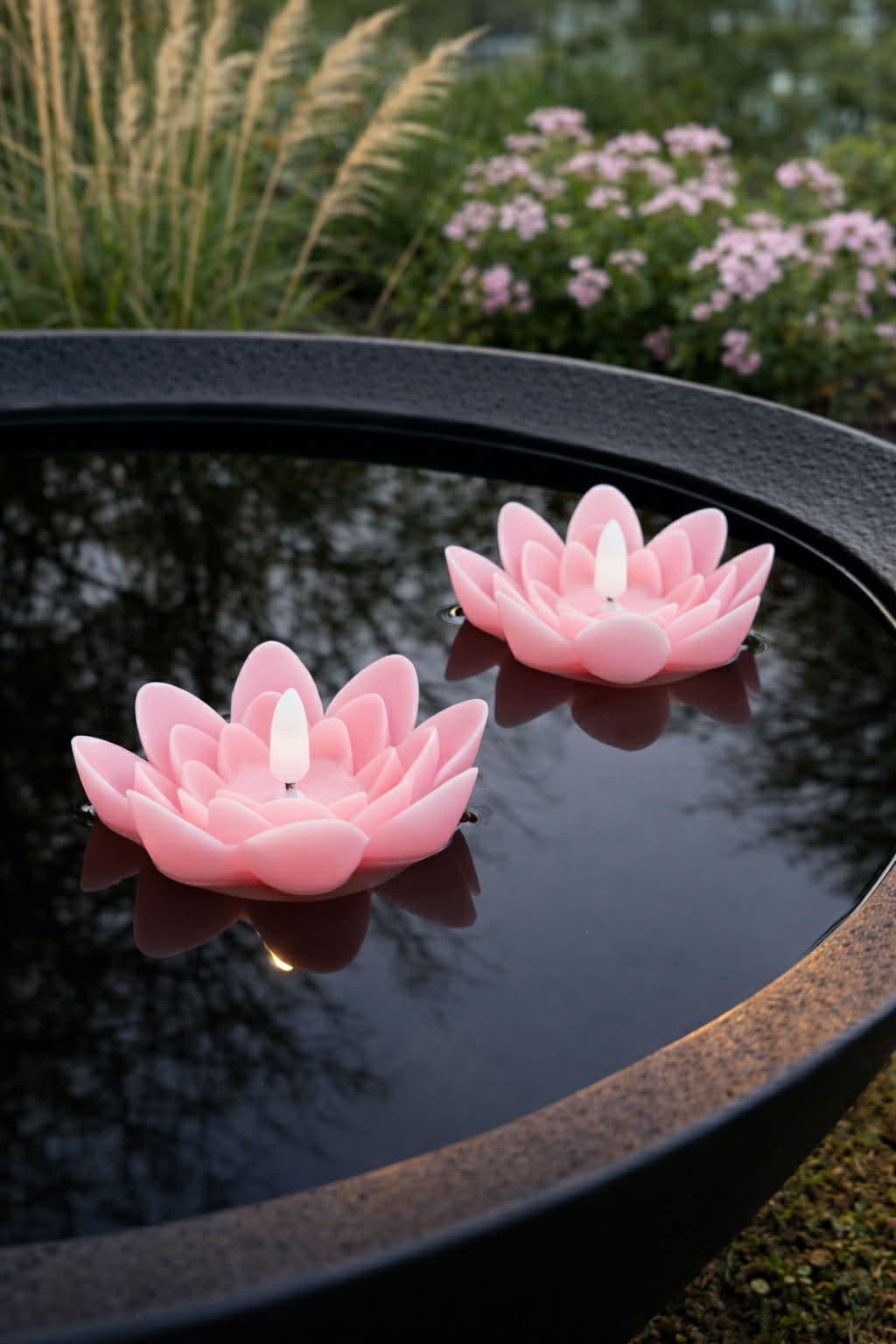 Flytelys med timer - Sett med 2 stk. Rosa Lotus