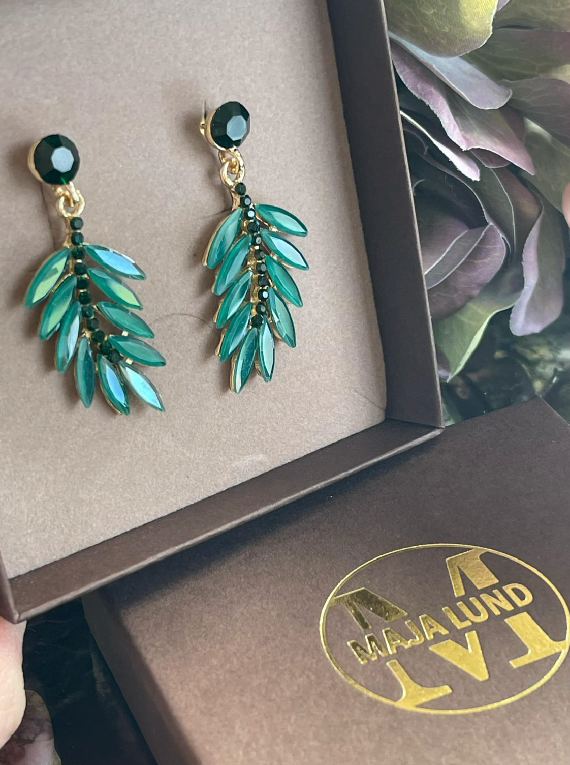 Øredobber Feather - Emerald