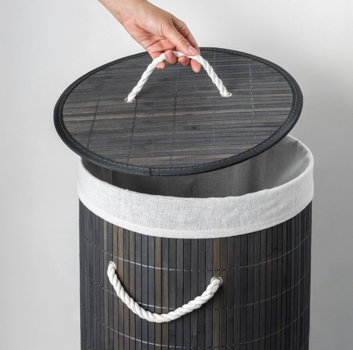 Vasketøyskurv i bambus - Grå