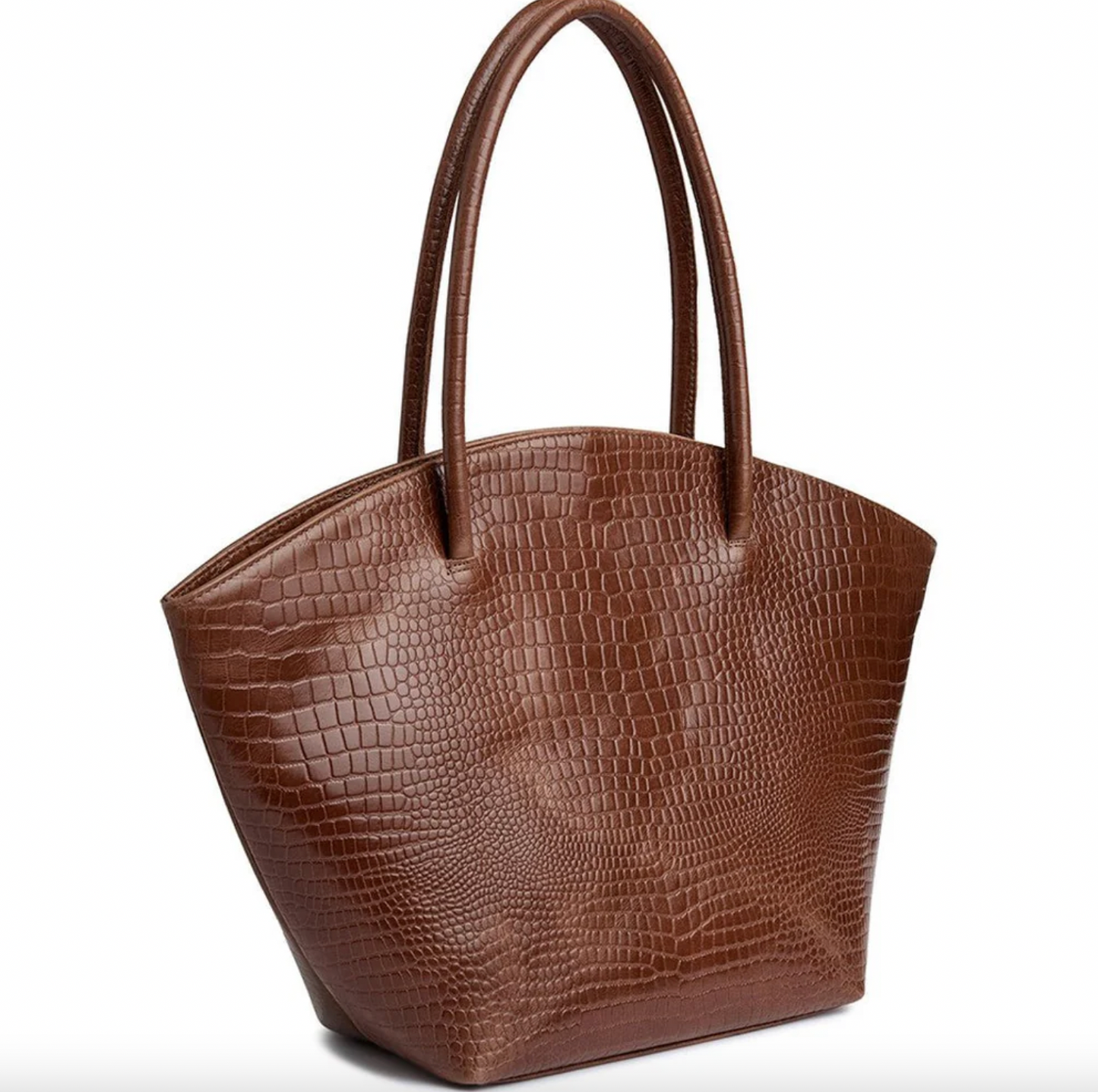 Shopper croco i skind i cognac farve