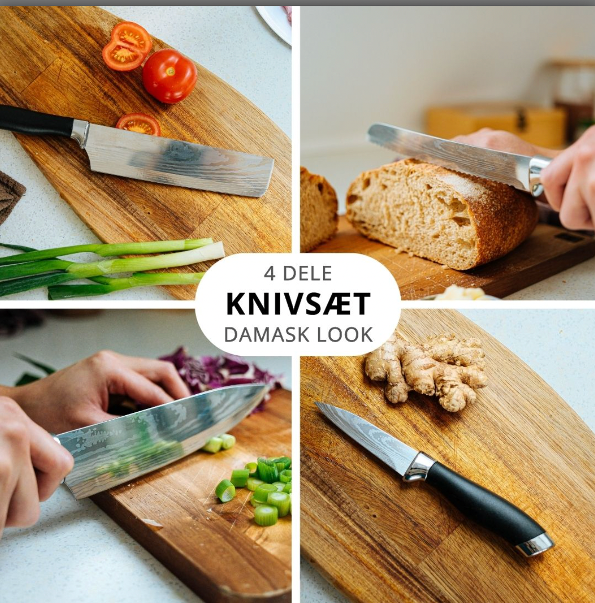 Knivsett 4 deler - Damask look