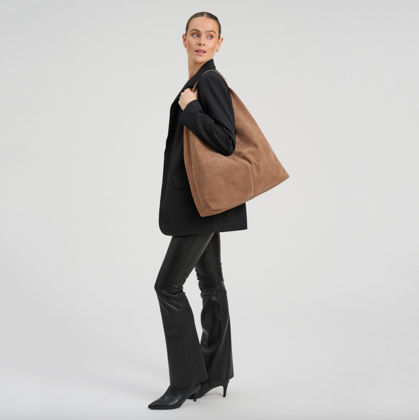 Shopper i mykt ruskinn - Sand